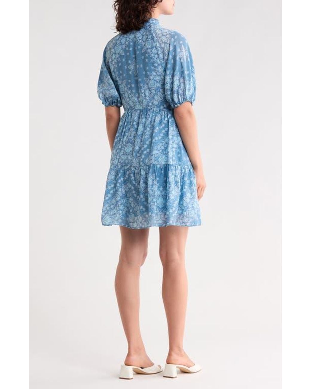 Halogen® Blue Tiered Split Neck Dress