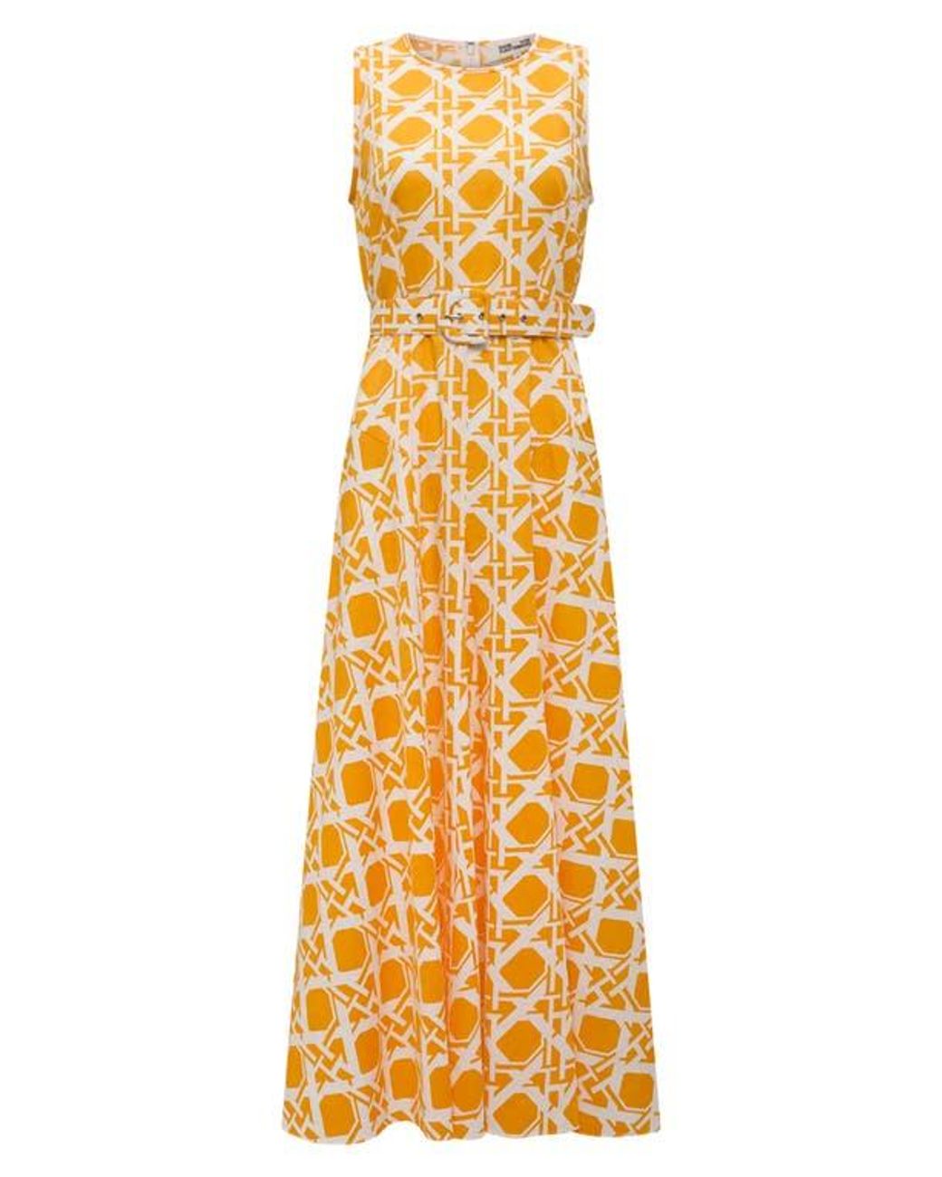 Diane von Furstenberg Yellow Elliot Geometric Print Belted Midi Dress