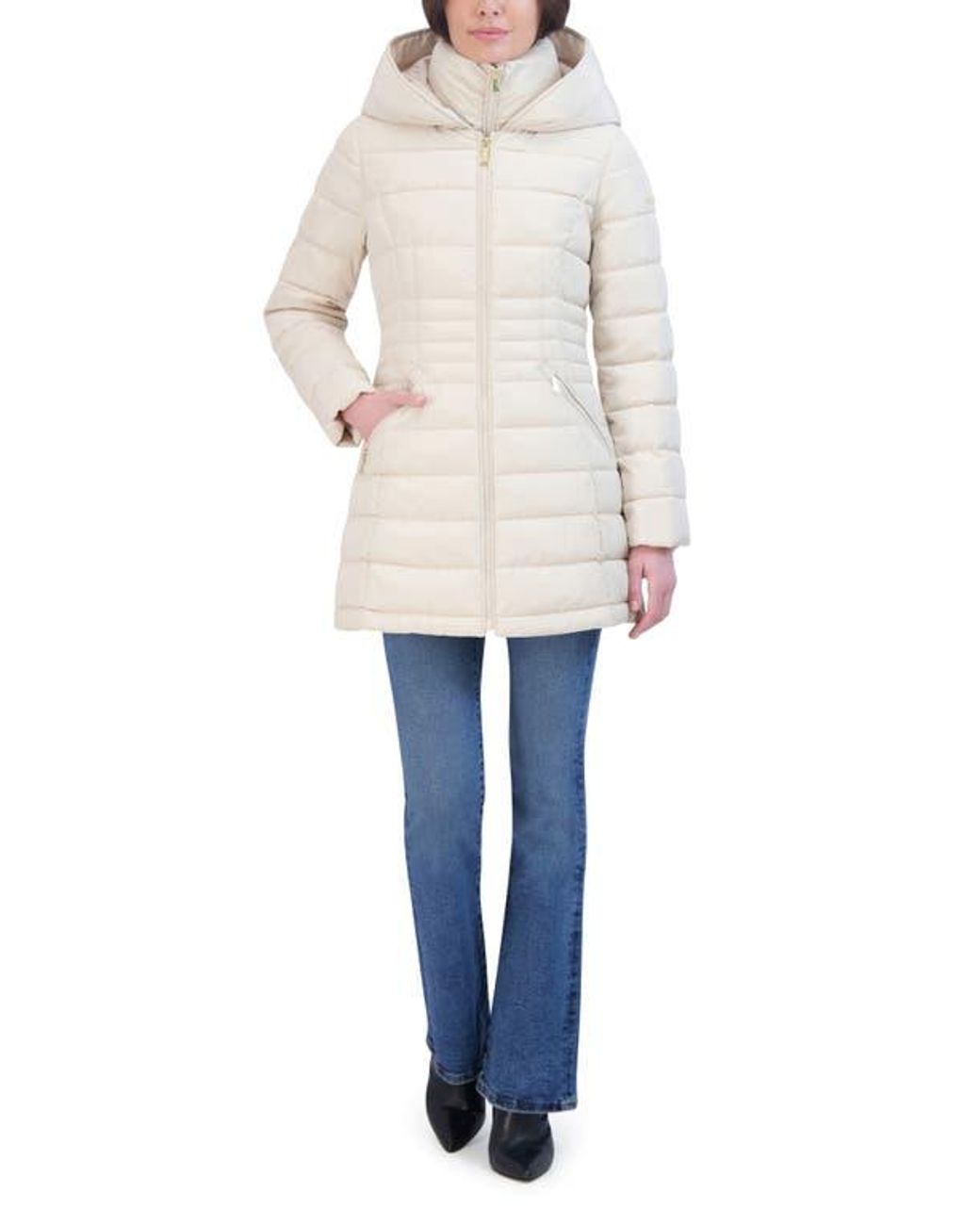 Laundry by Shelli Segal Quarter Bibbed Puffer Jacket in Natural Lyst
