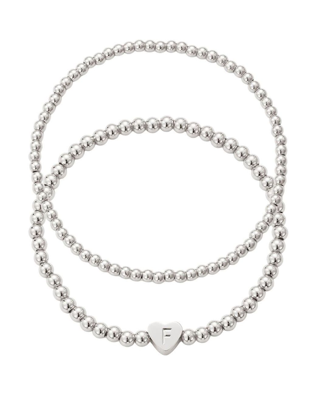 Adornia White Beaded Initial Charm Bracelet Set