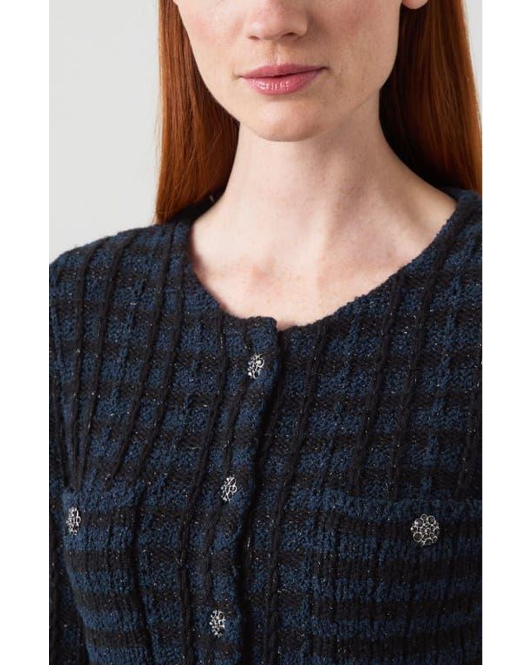 L.K.Bennett Blue Millie Metallic Fluffy Cardigan