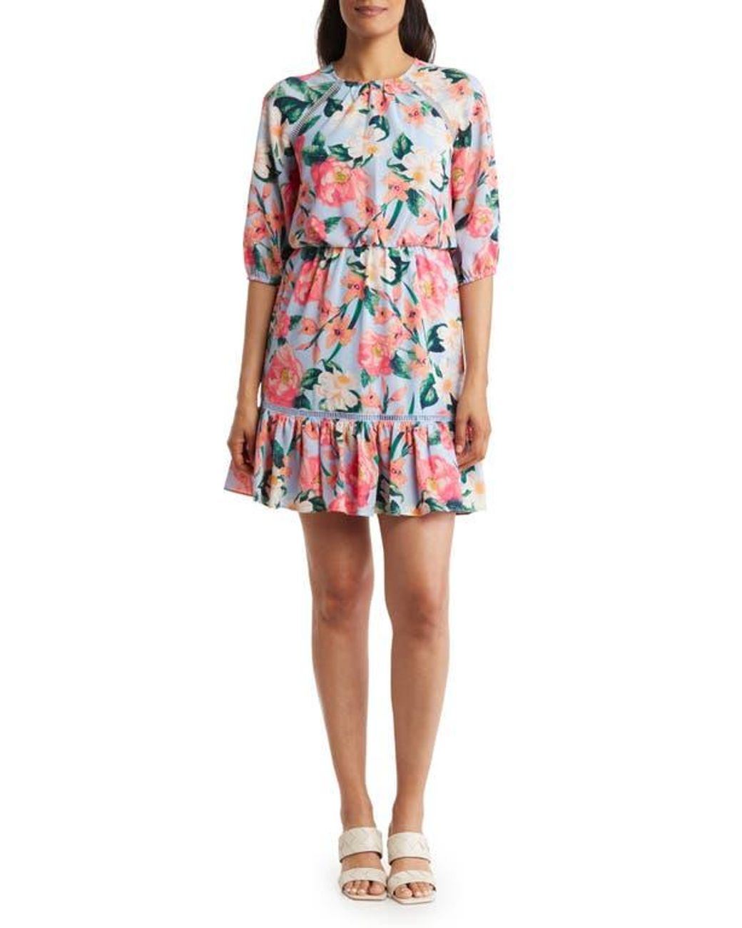 Eliza J Floral Print Ruffle Hem Dress in Red Lyst