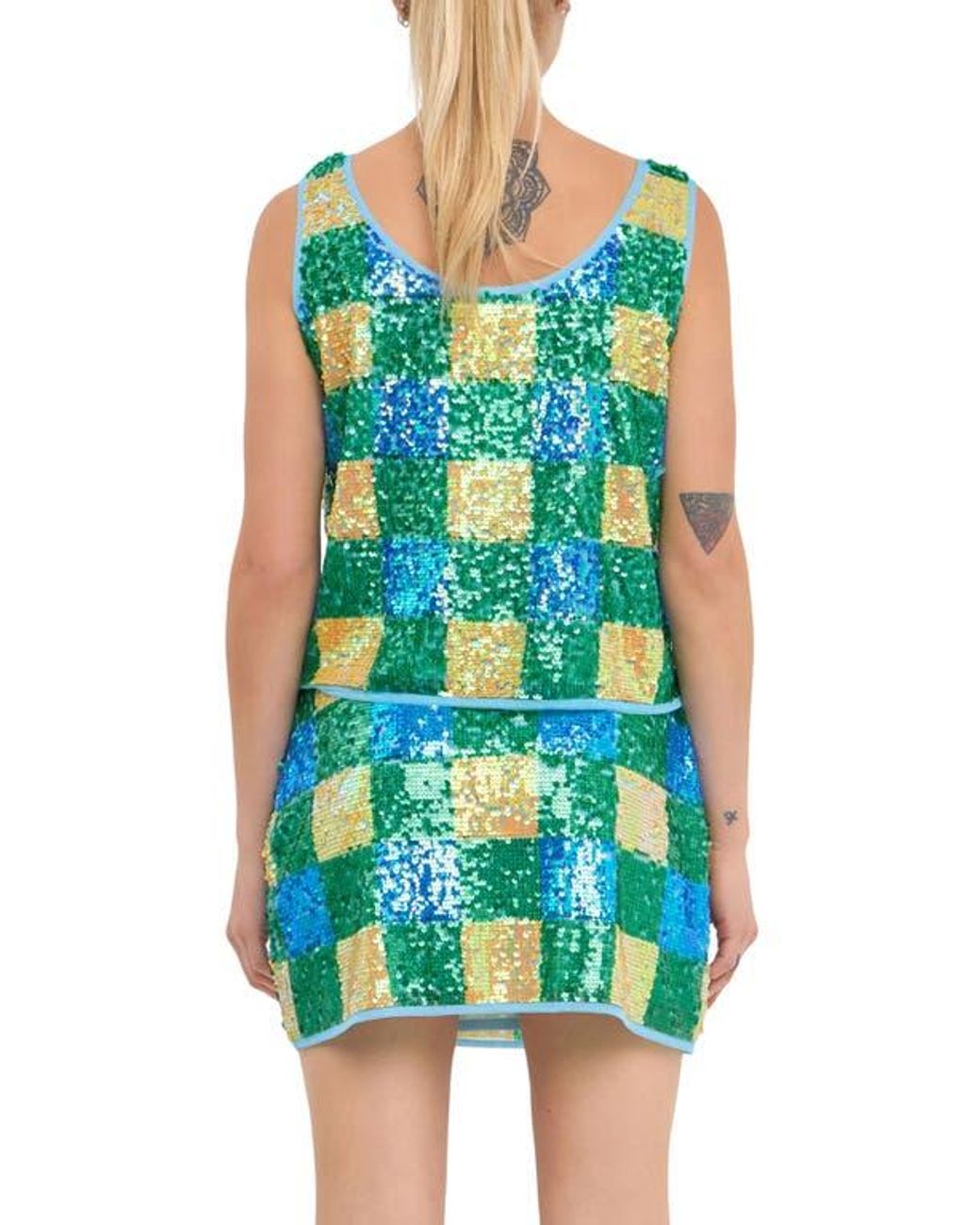 Endless Rose Blue Sequin Check Tank