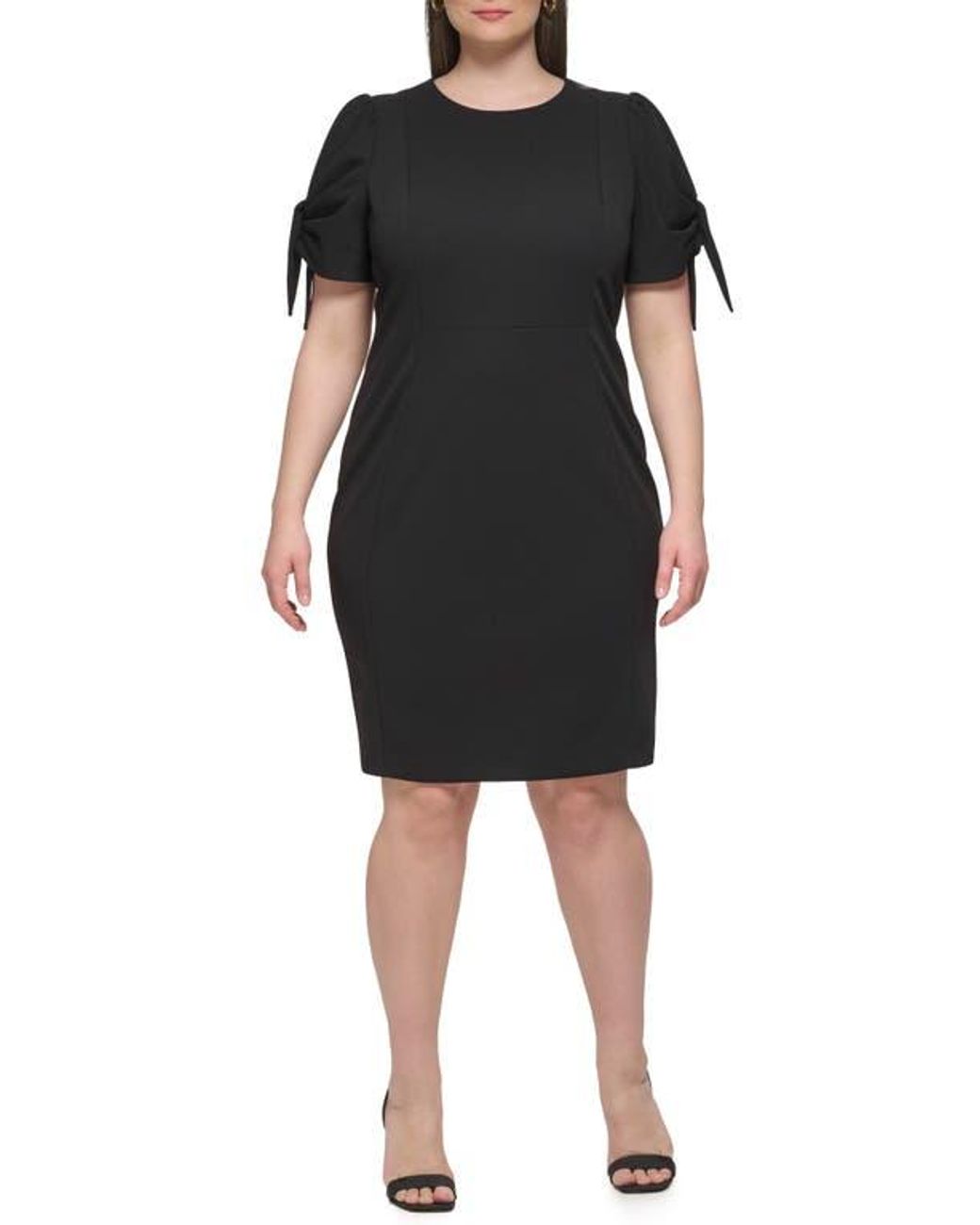 Calvin Klein Tie Short Sleeve Sheath Dress in Black | Lyst