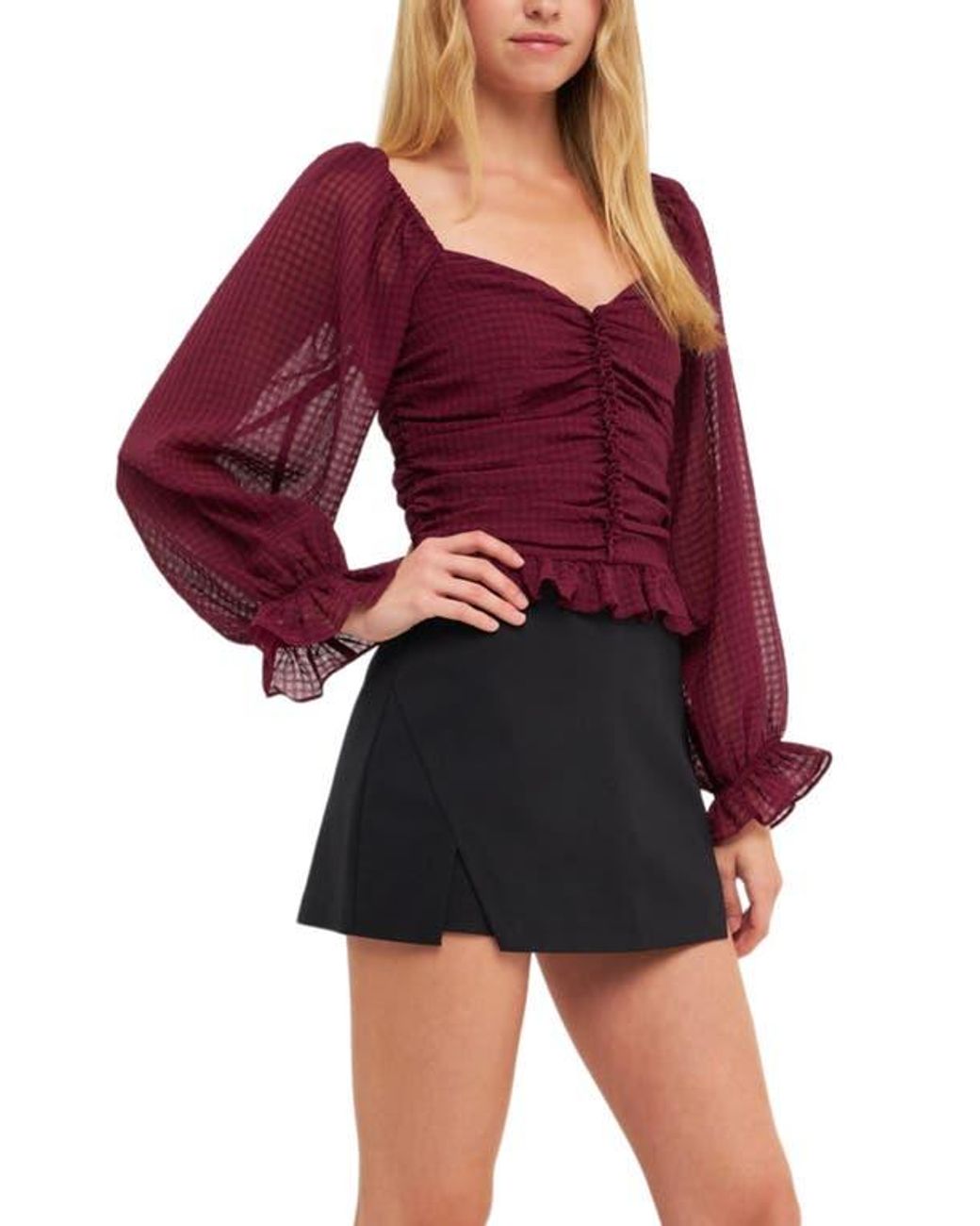 Endless Rose Red Ruched Chiffon Top