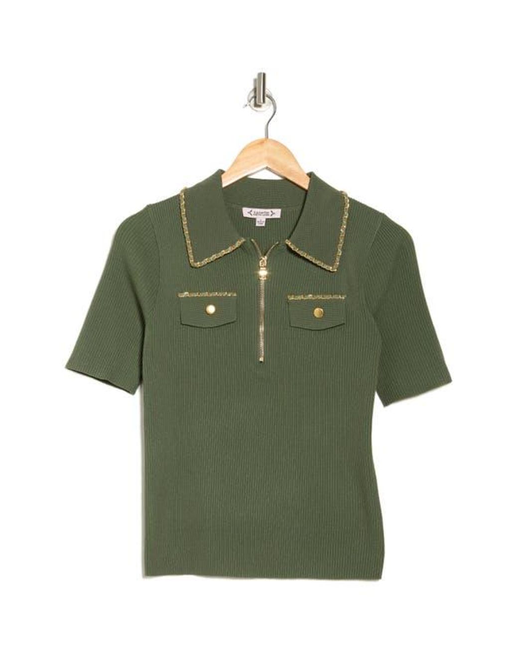 Nanette Lepore Chain Trim Zip Polo in Green | Lyst