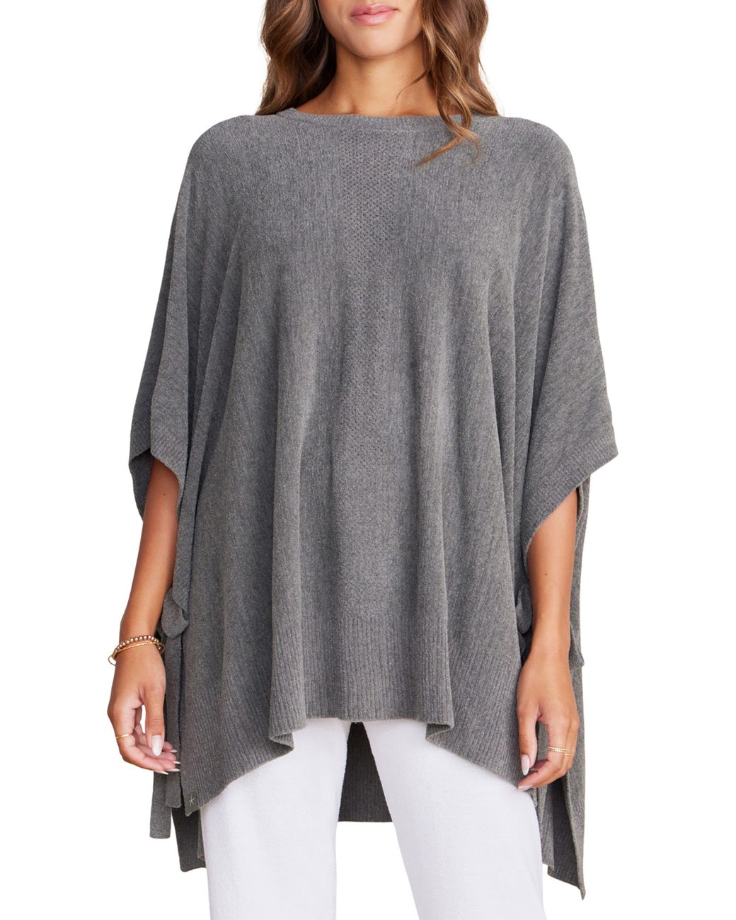 Barefoot Dreams Cozychic Ultra Lite® Hilow Side Tie Poncho in Gray Lyst