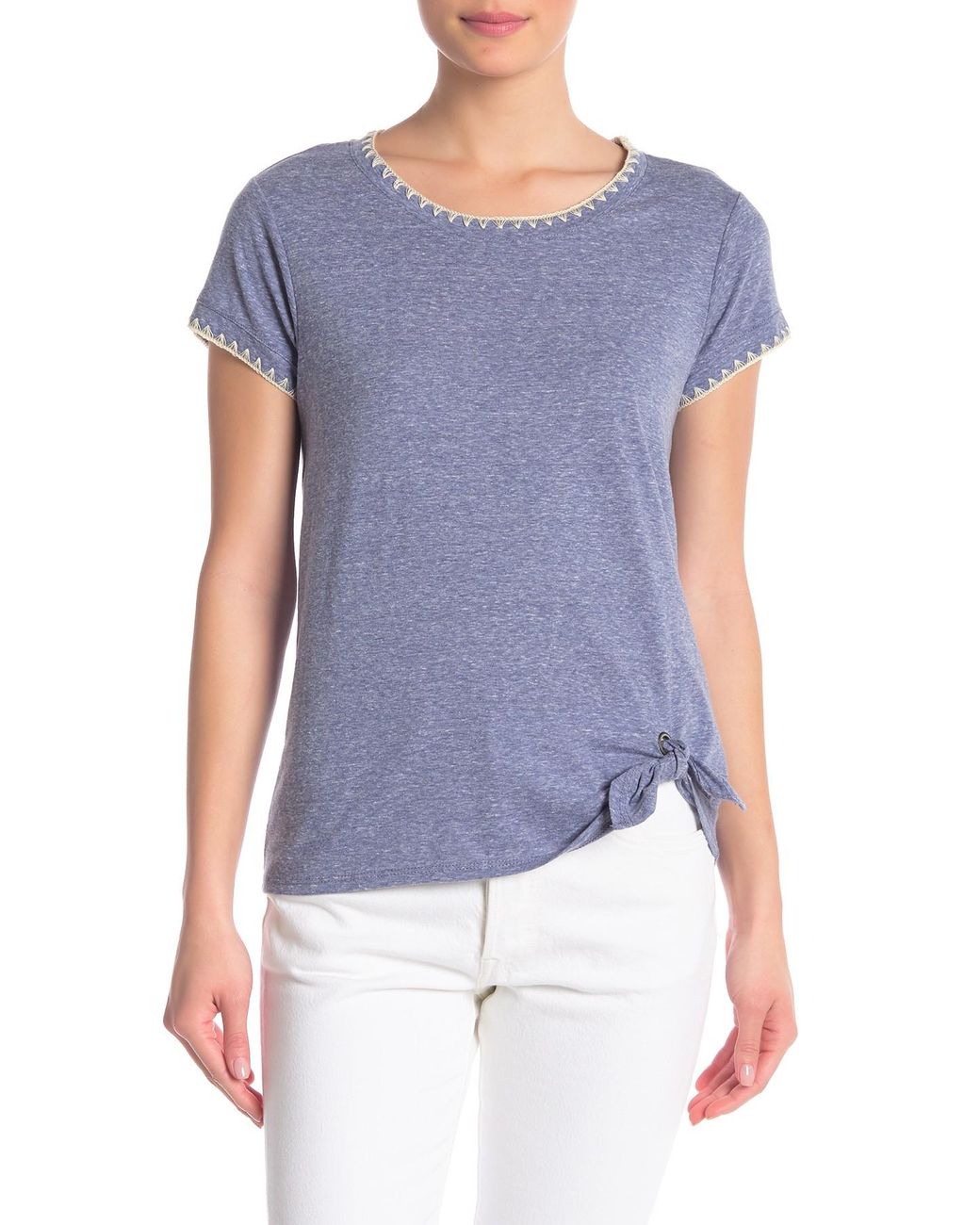 Democracy Synthetic Short Sleeve Side Tie Top in Blue - Lyst