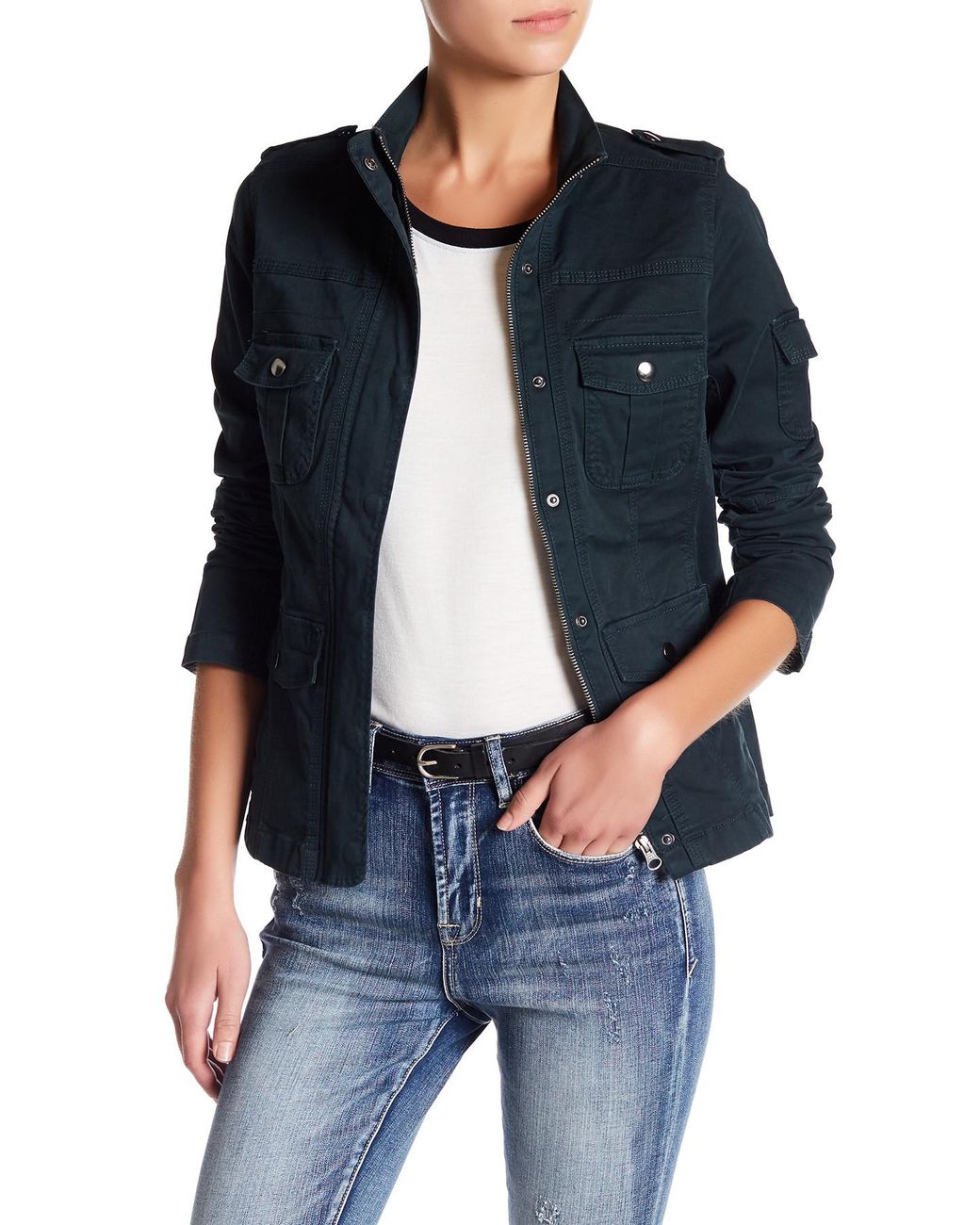 Kensie Women s Blue Fitted Utility Jacket