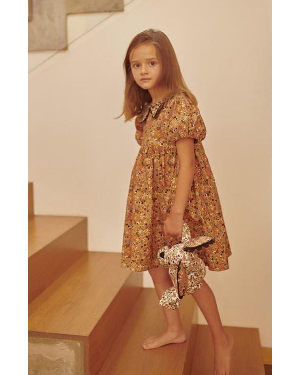 Kika Vargas Puff Sleeve Printed Babydoll Dress in Brown Lyst