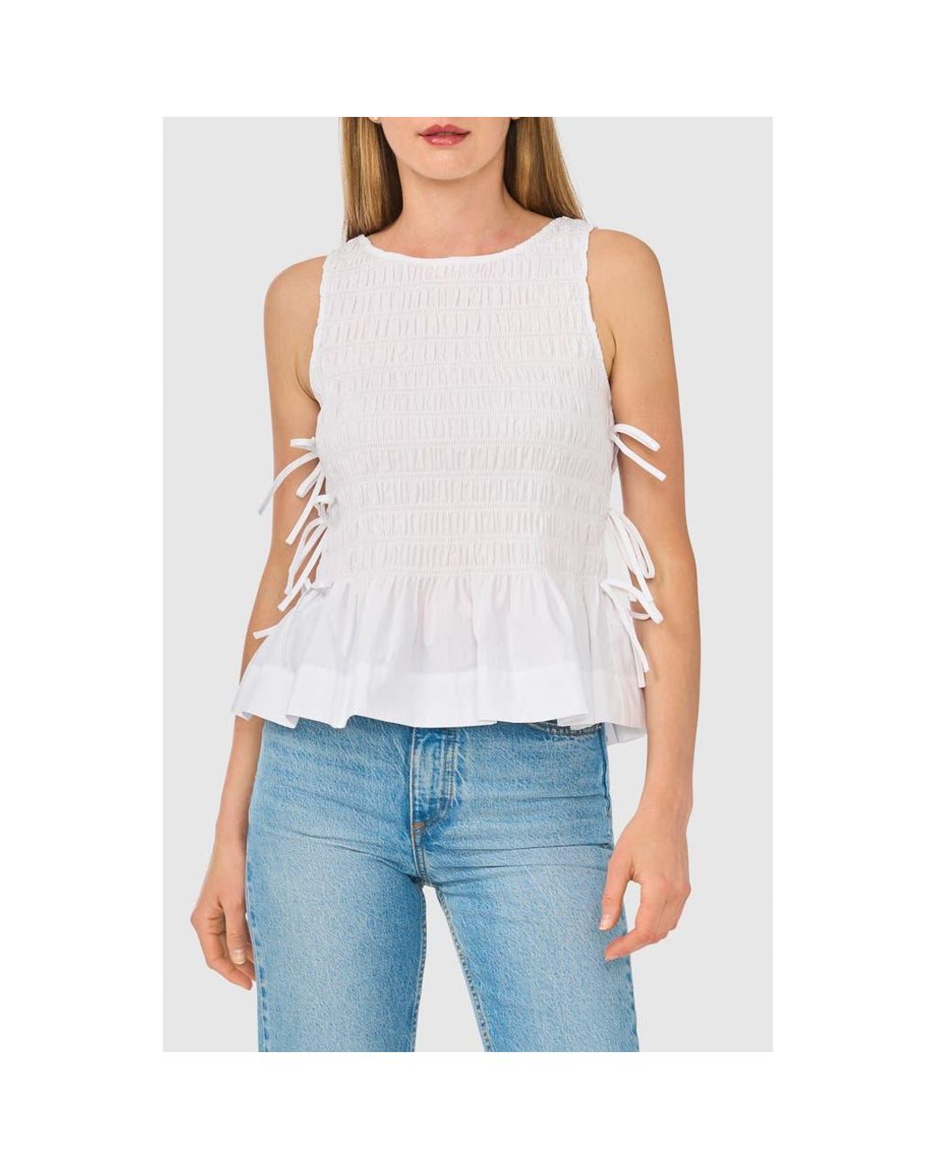 Cece White Woven Puckered Tank