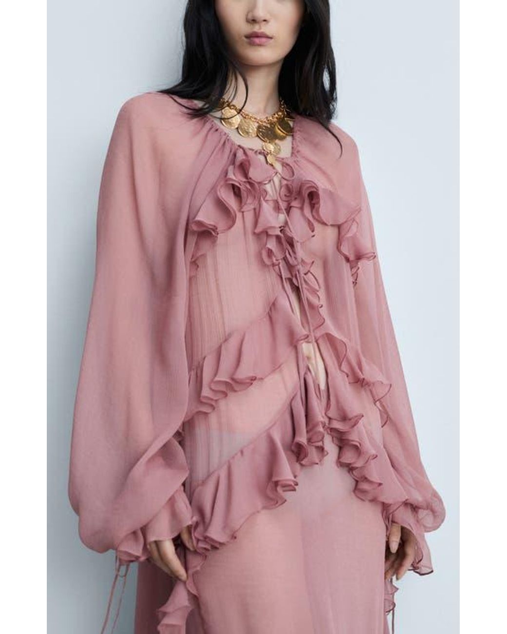 Mango Royal Long Sleeve Ruffle Dress in Red | Lyst