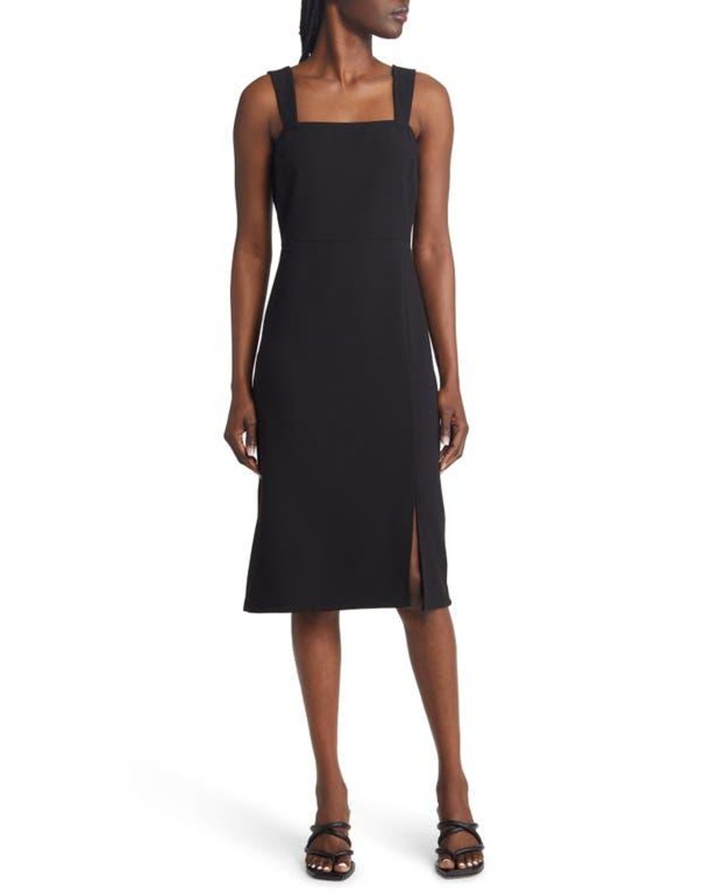 Chelsea28 Side Slit Squareneck Sheath Dress in Black Lyst