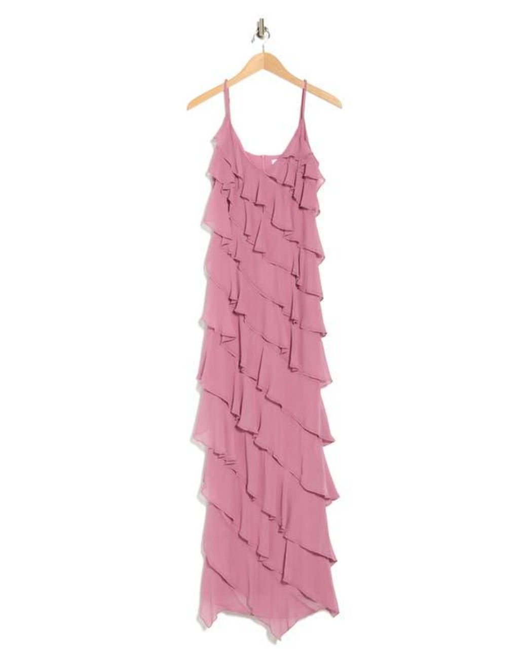 AREA STARS Riza Ruffle Chiffon Maxi Dress in Pink | Lyst