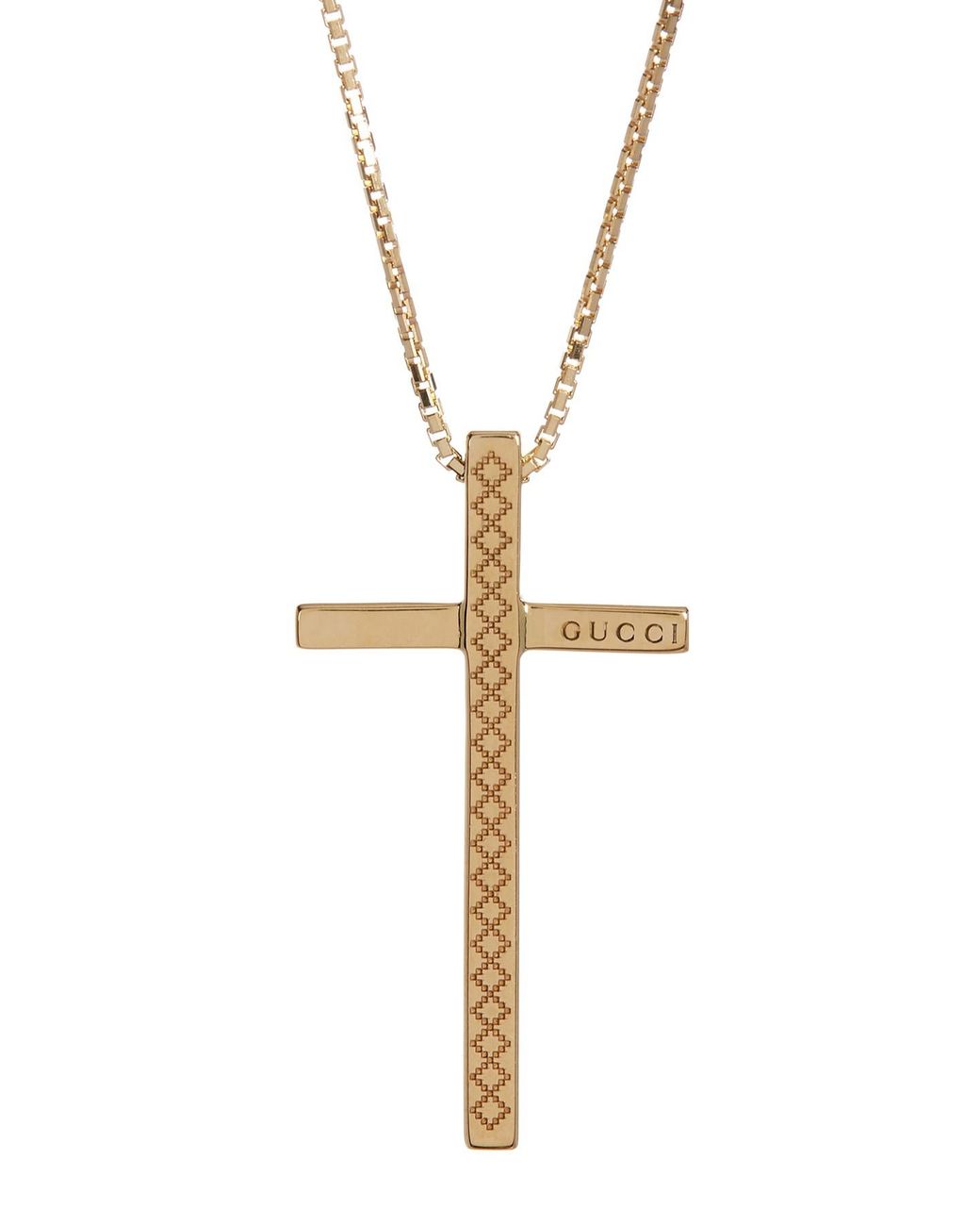 Gucci 18k Yellow Diamantissima Cross Necklace | Lyst