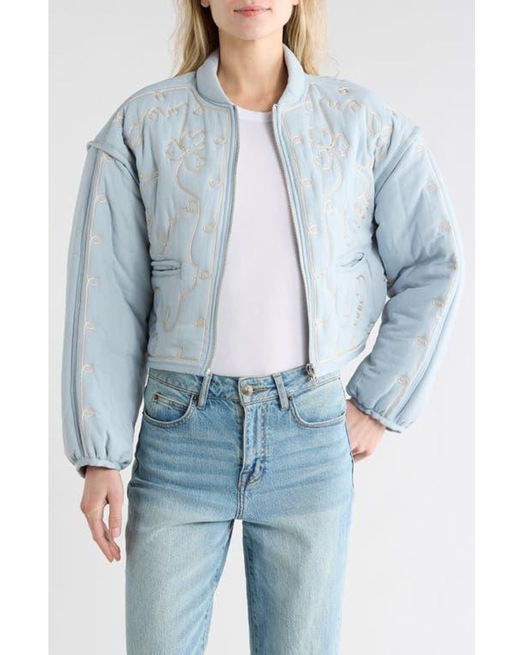 Blank NYC Blue Embroidered Quilted Jacket