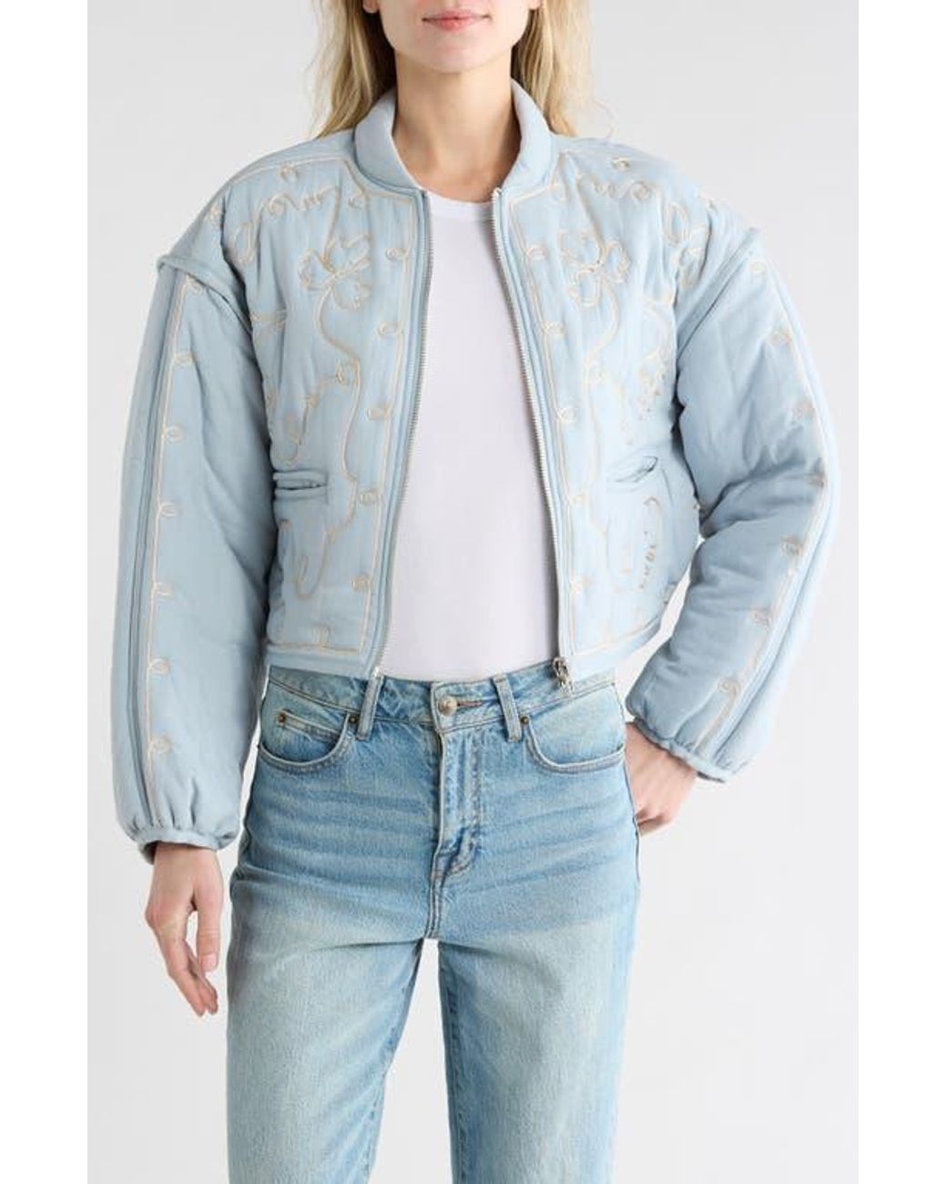 Blank NYC Blue Embroidered Quilted Jacket