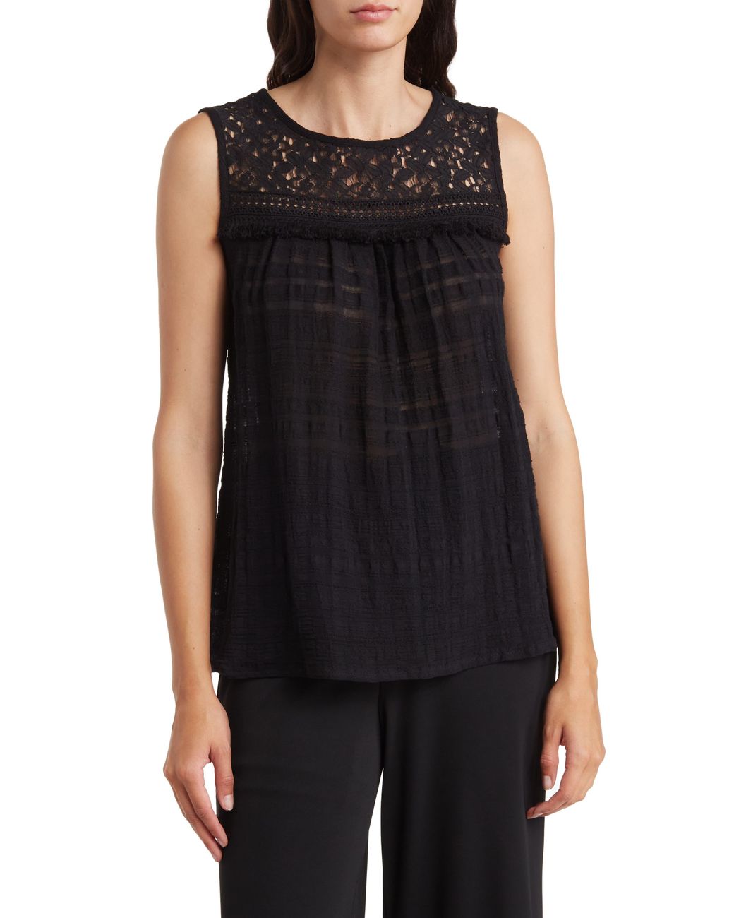 Max Studio Lace Yoke Babydoll Blouse in Black Lyst