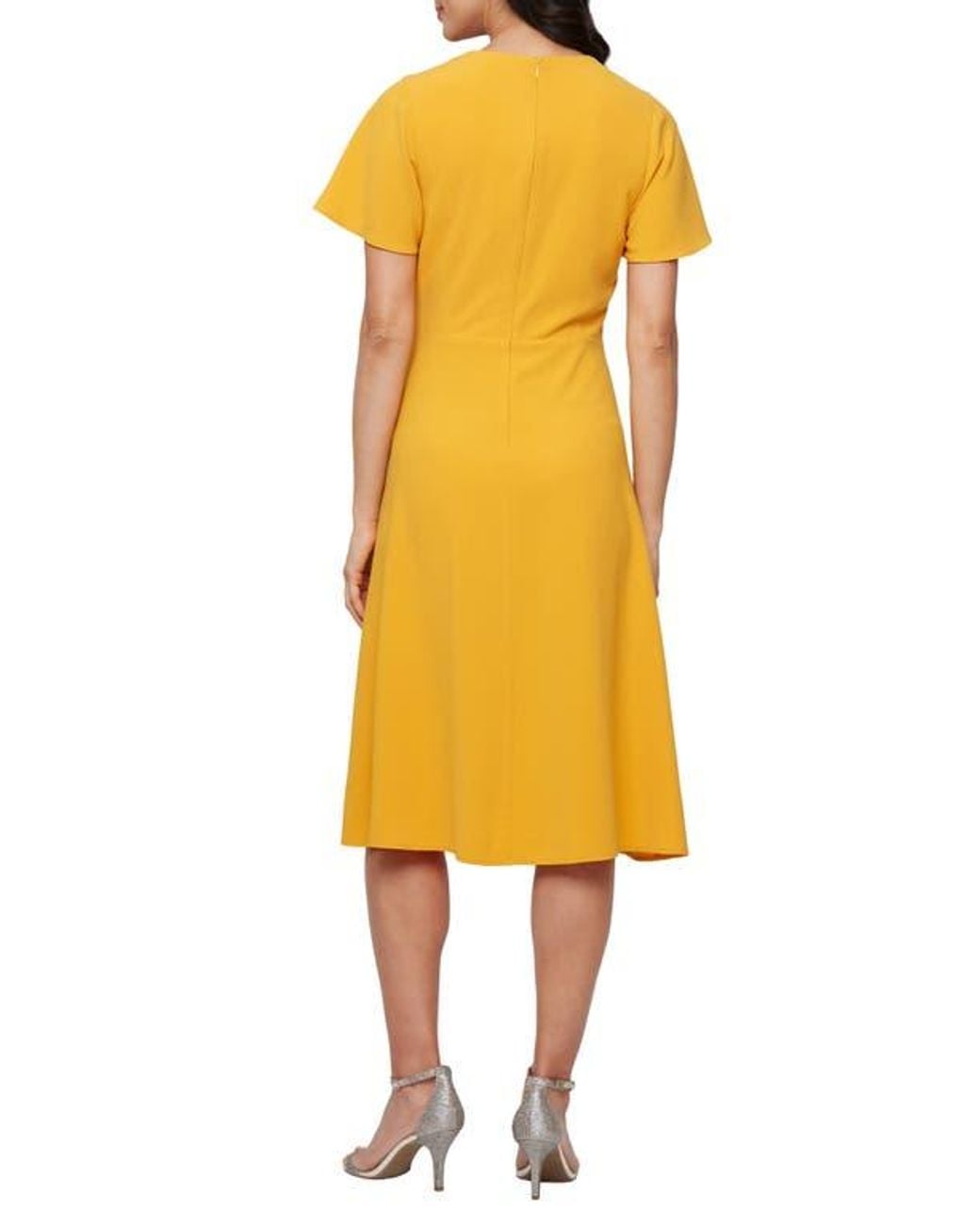 Sl Fashions Flutter Sleeve Midi Dress in Yellow | Lyst