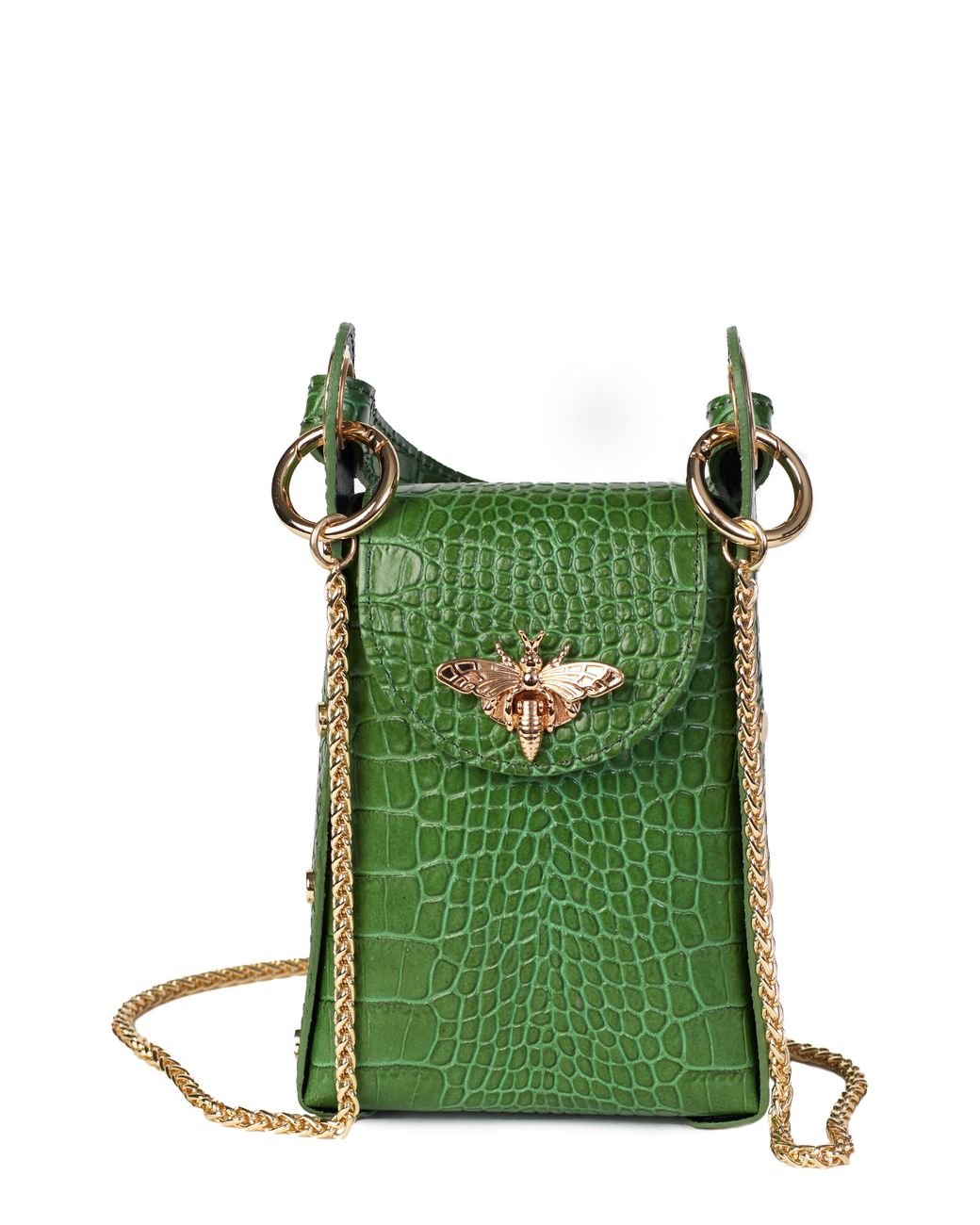 Persaman New York Crocembossed Leather Crossbody Bag in Green