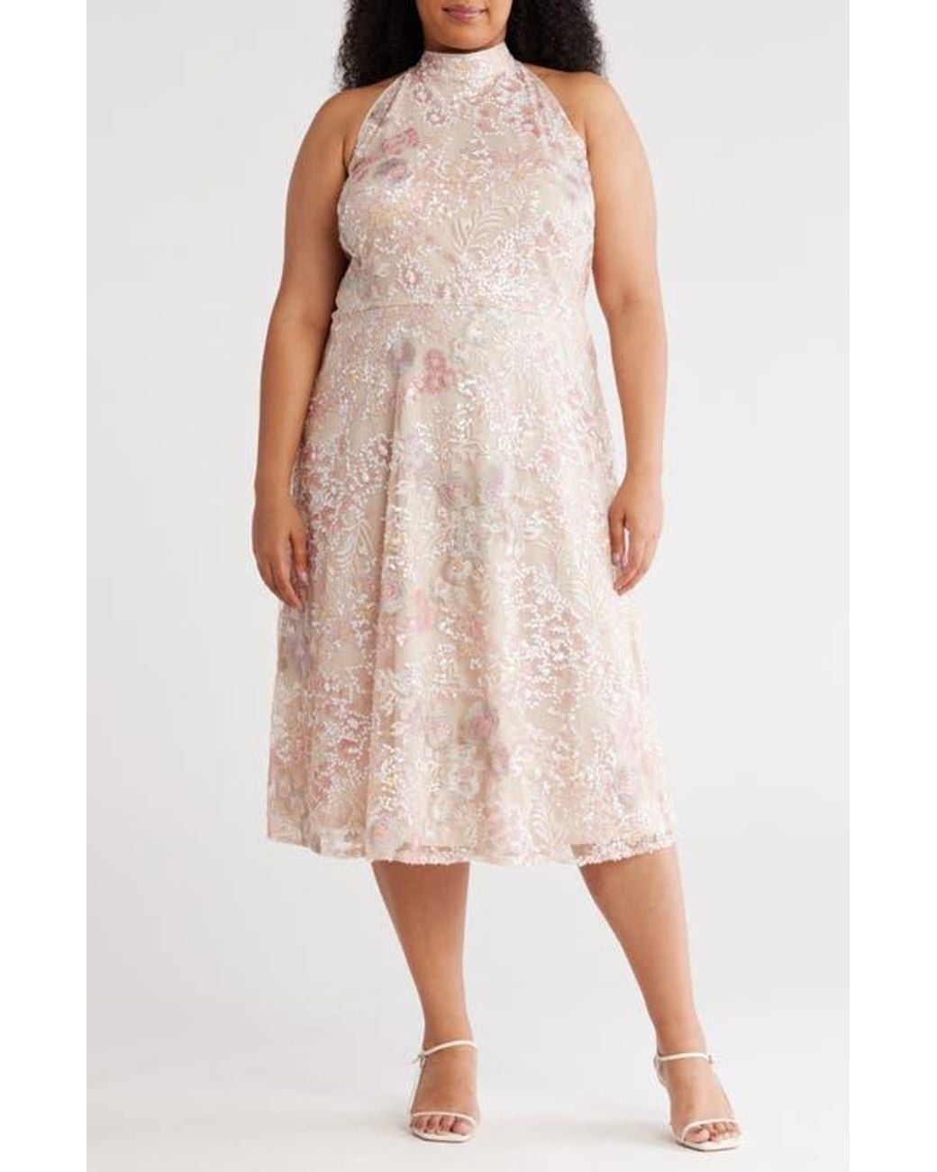 Marina Sequin Embroidered Sleeveless Cocktail Dress in Pink | Lyst