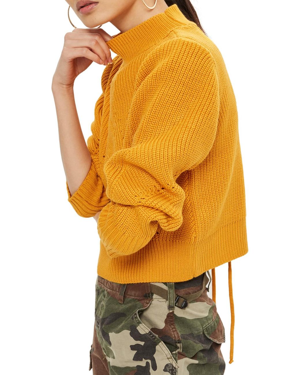 TOPSHOP Lace-up Back Sweater in Mustard (Yellow) | Lyst
