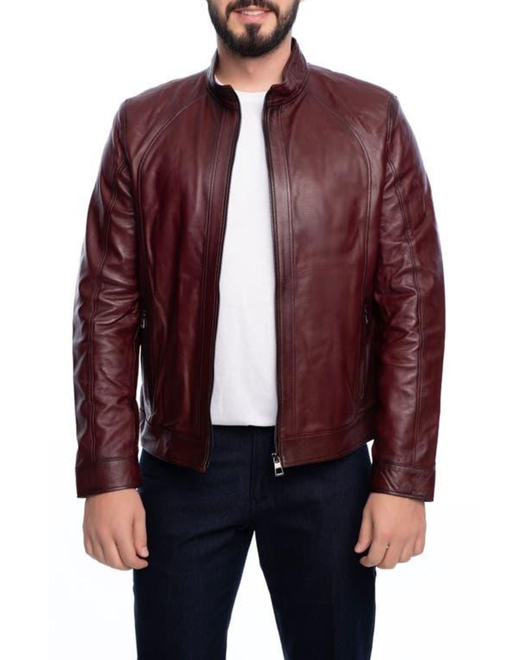 VELLAPAIS Purple Smooth Leather Jacket for men