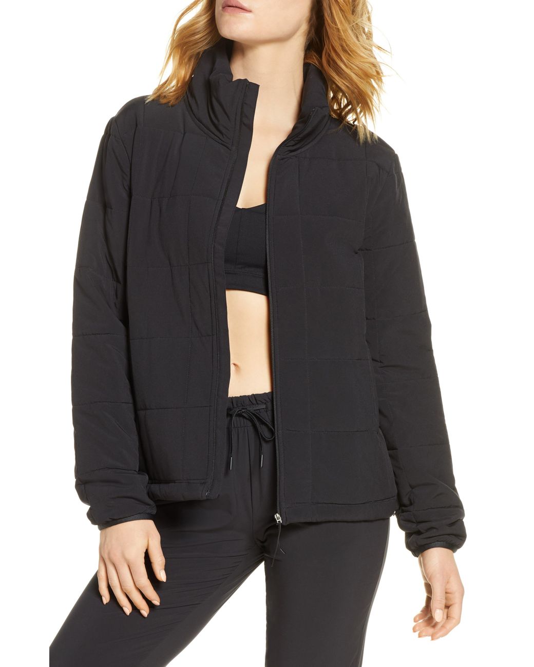 Zella Getaway Quilted Front Zip Jacket in Black | Lyst