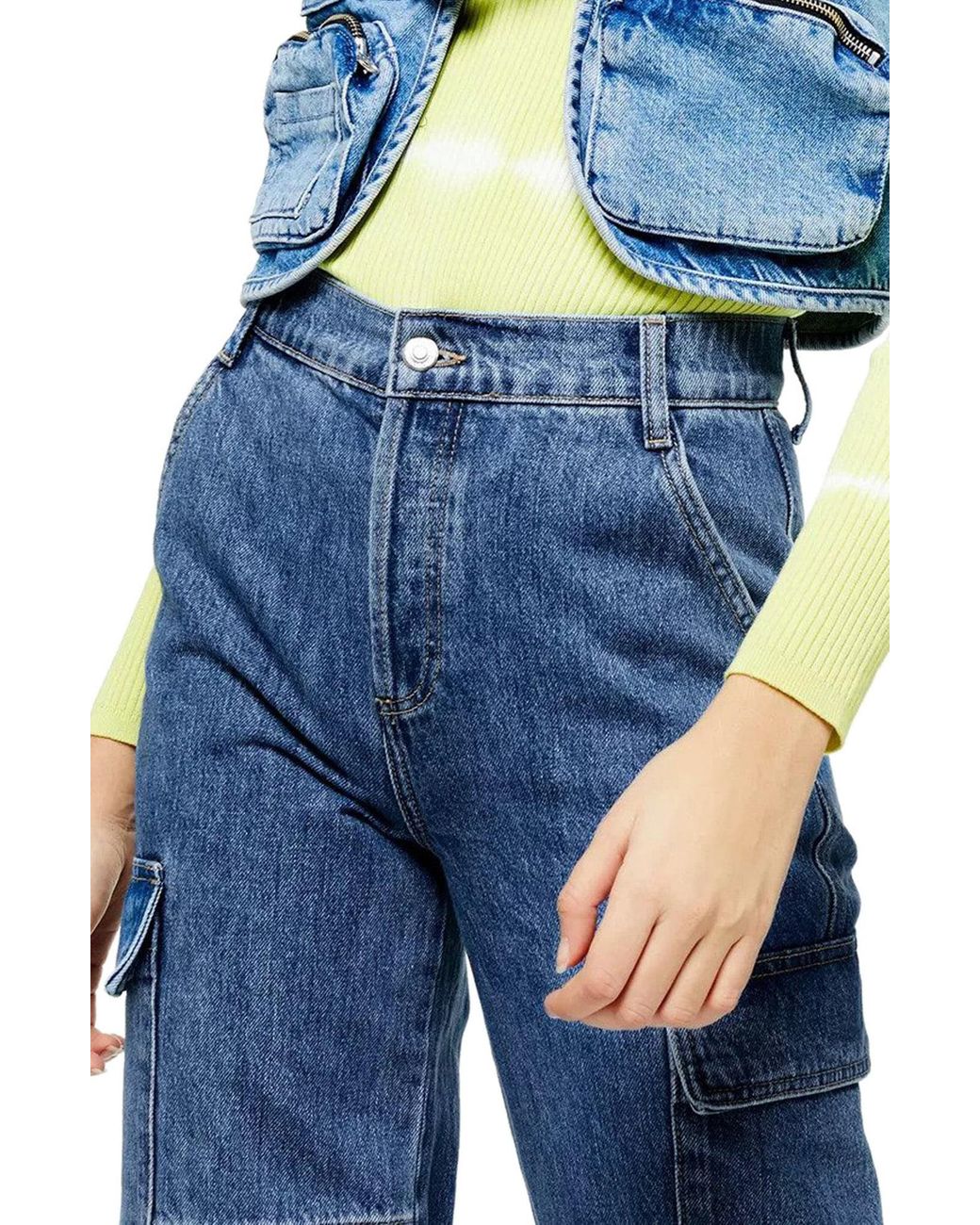 TOPSHOP Combat Cargo Jeans in Blue | Lyst