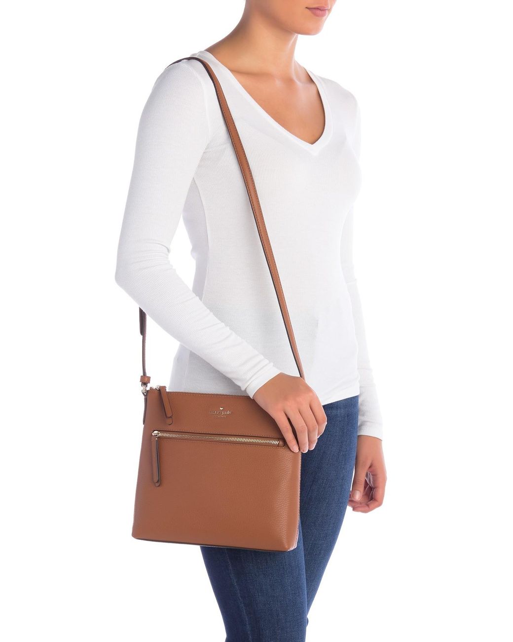 Kate Spade Jackson Top Zip Leather Crossbody Bag in Brown | Lyst