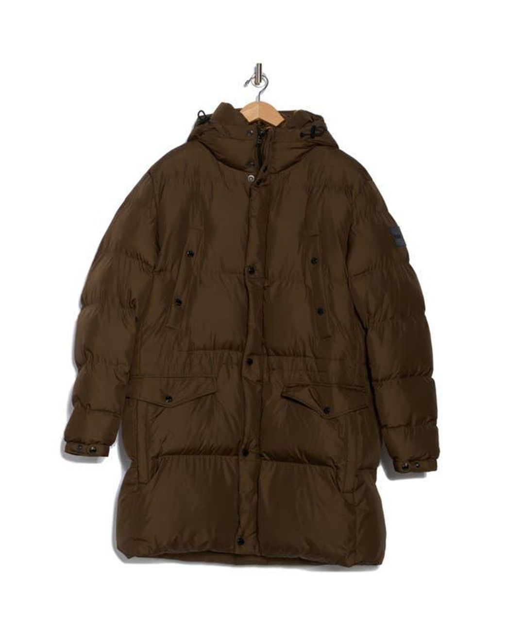BOSS Condolo Longline Hooded Puffer Jacket in Brown for Men