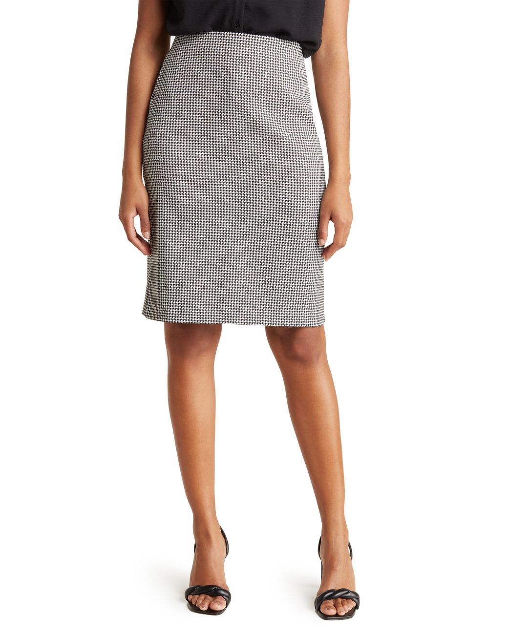 Adrianna Papell Houndstooth Pull-on Pencil Skirt in Black | Lyst