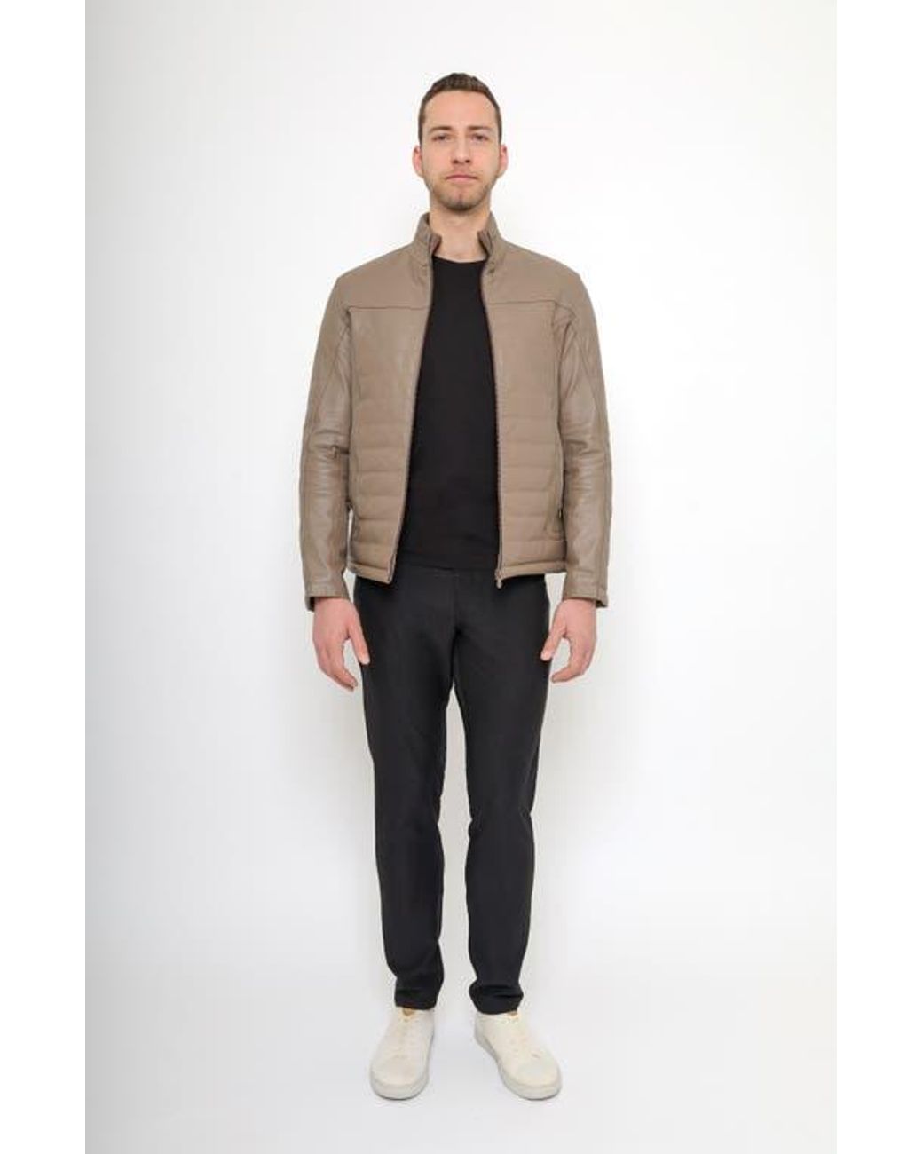PINOPORTE Black Quilted Leather Jacket for men