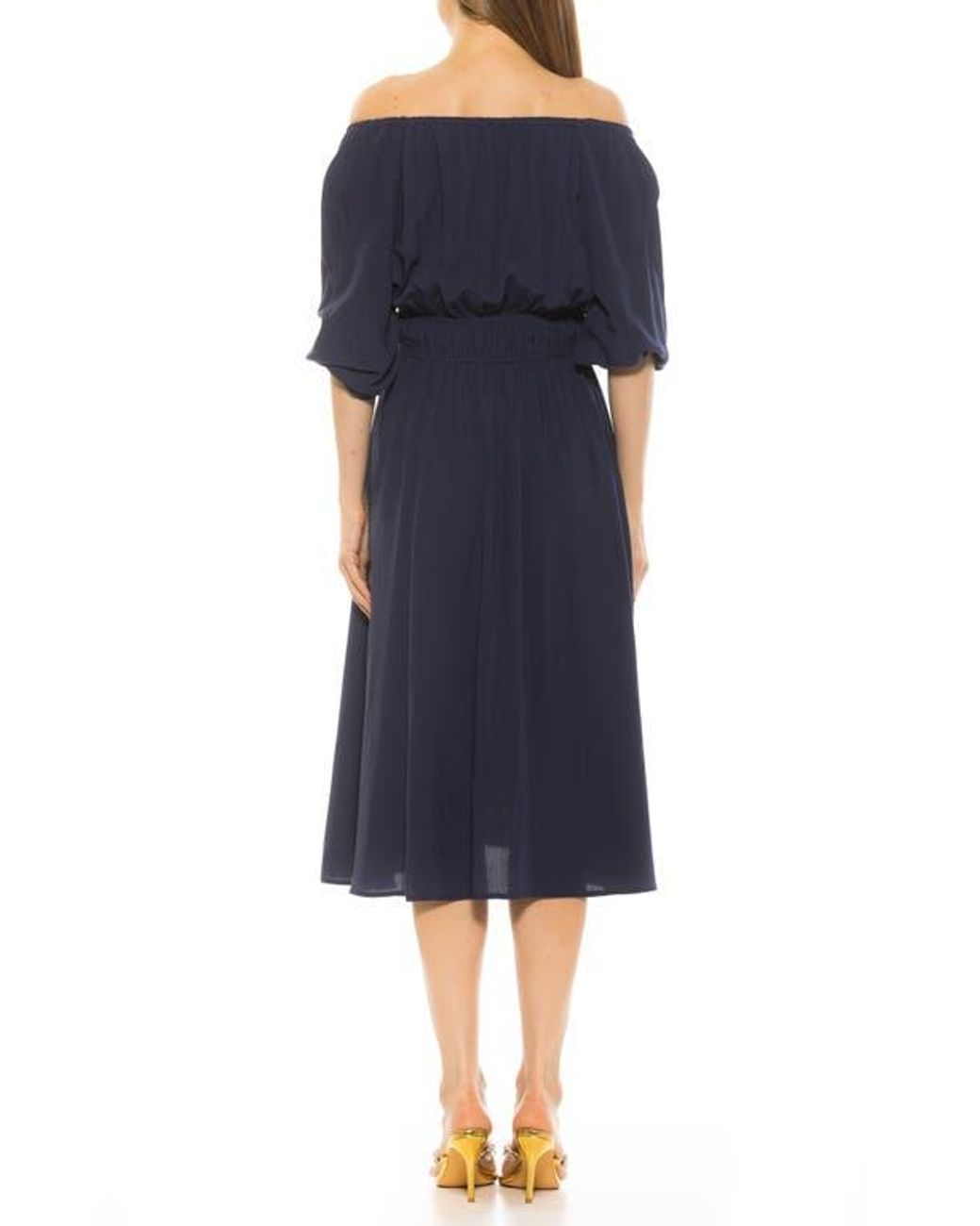 Alexia Admor Emily Balloon Sleeve Fit & Flare Midi Dress in Blue | Lyst