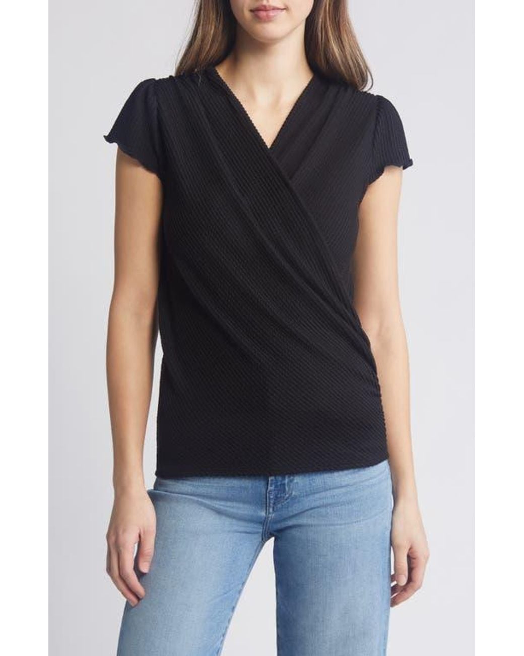 Loveappella Black Texture Wrap Front Top