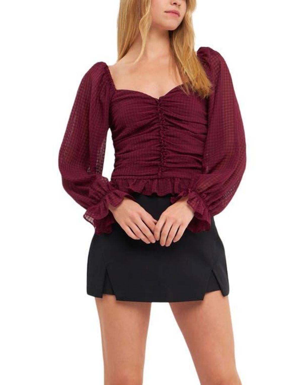 Endless Rose Red Ruched Chiffon Top