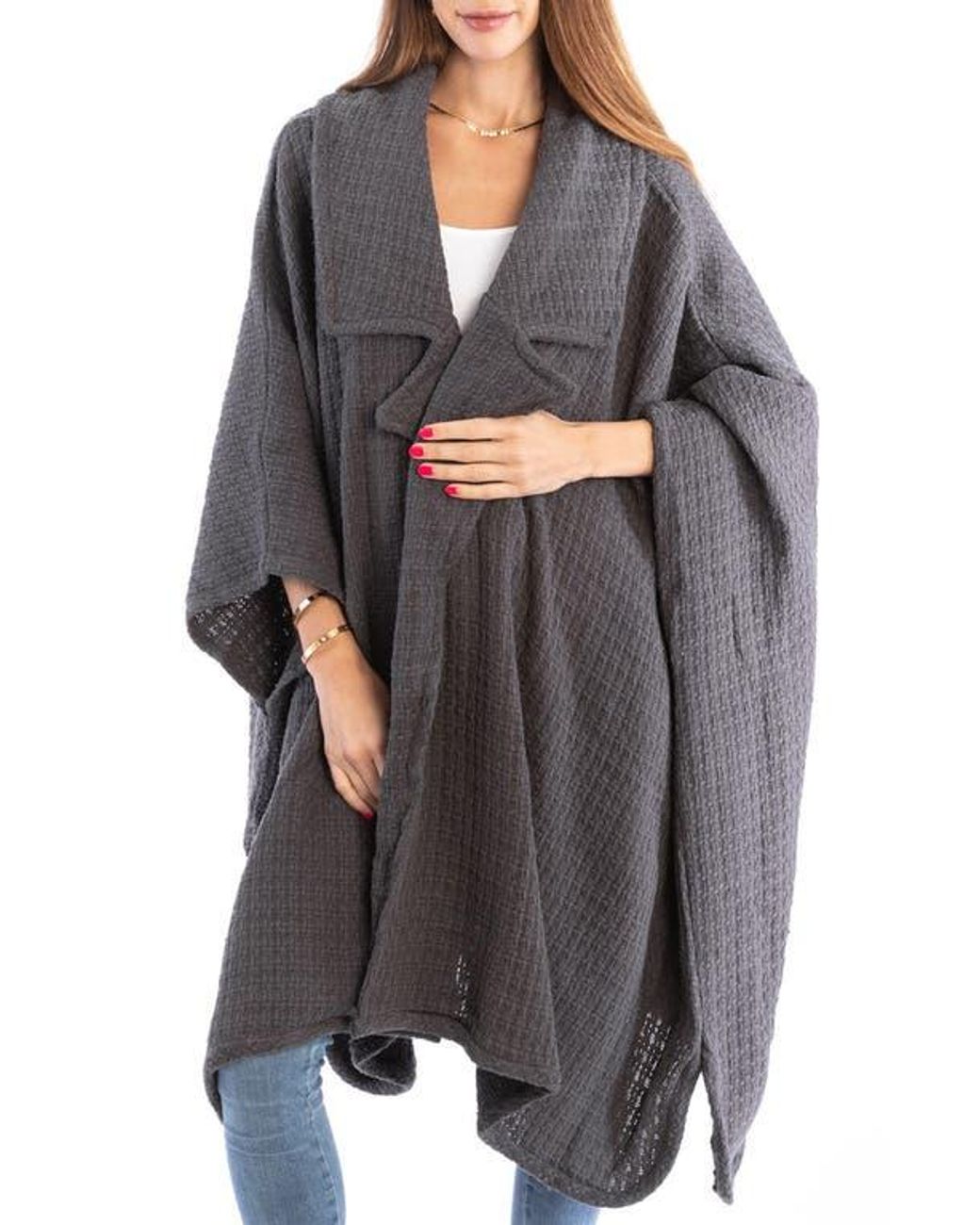 Saachi Gray Waffle Drape Jacket