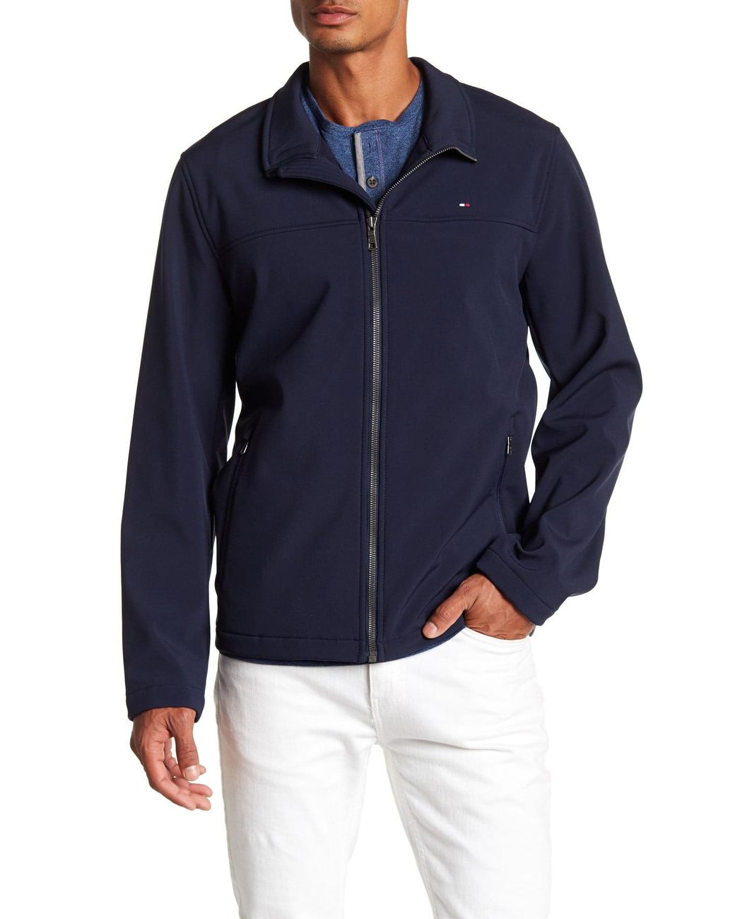 Tommy Hilfiger Stand Collar Zip Jacket in Navy (Blue) for Men Lyst