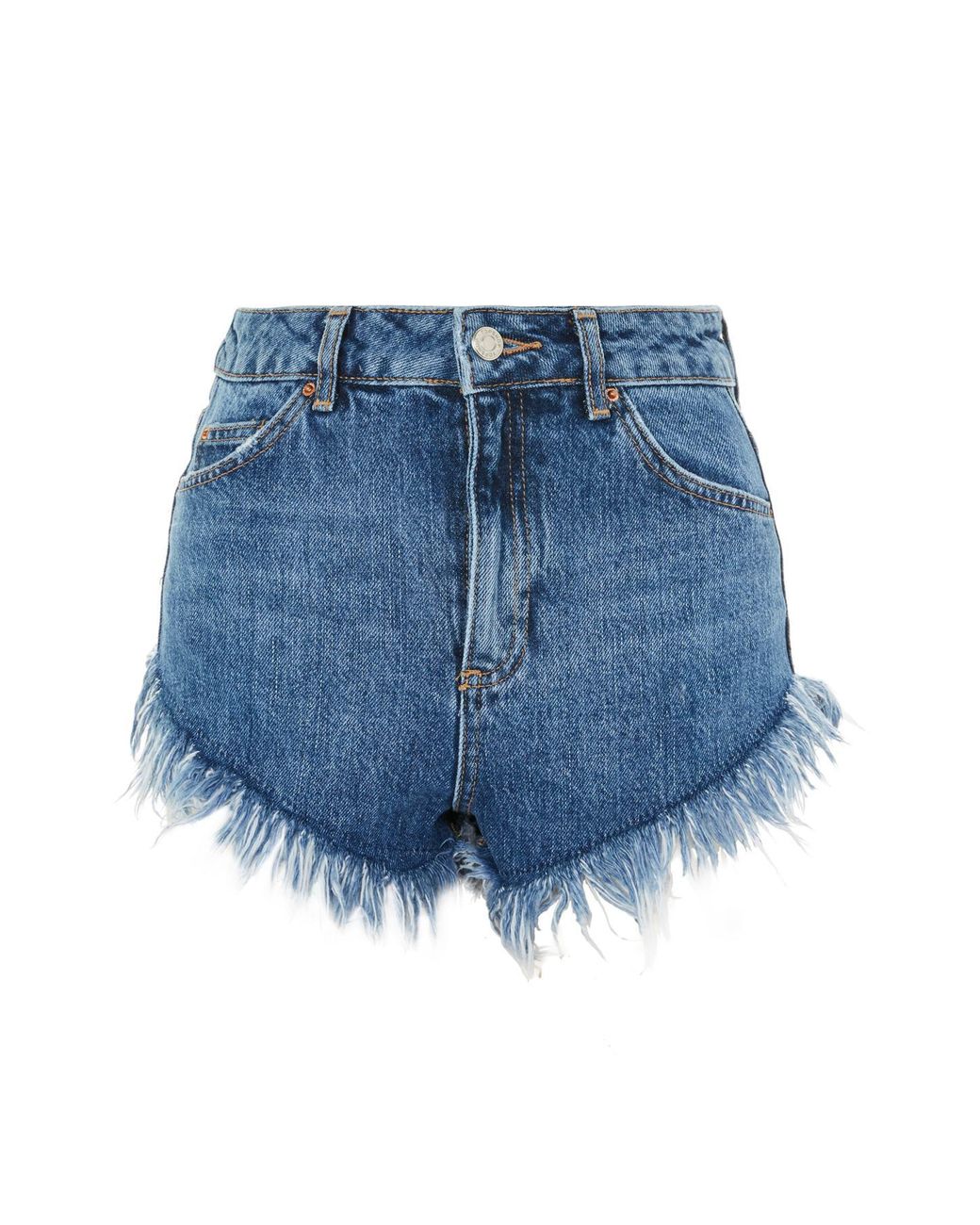 TOPSHOP Fray Hem Kiri Shorts in Mid 