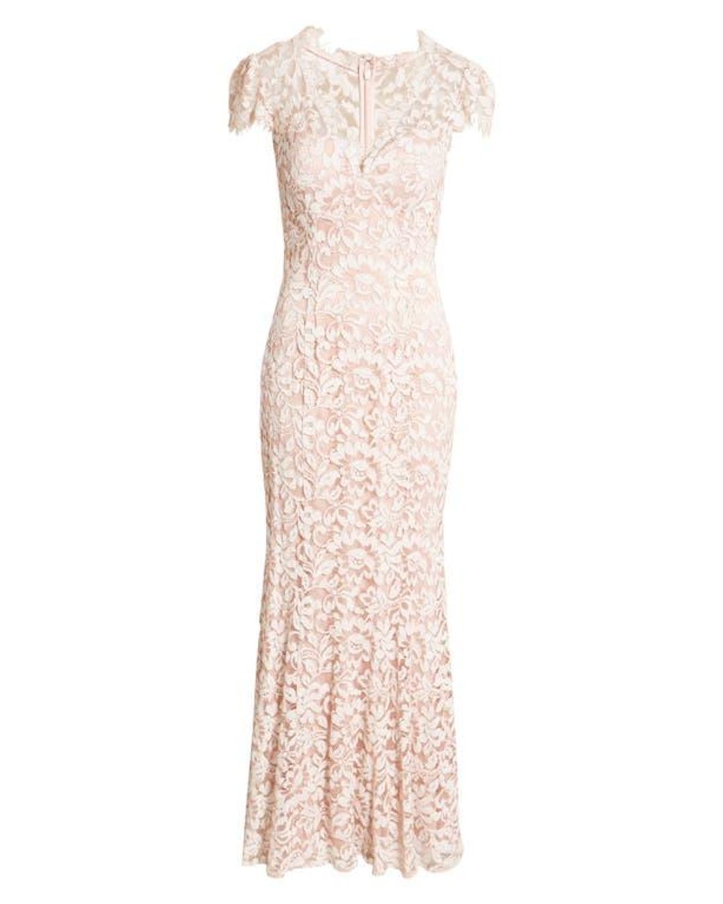 Eliza J Illusion Yoke Lace Trumpet Gown in Natural | Lyst Eliza J Illusion Yoke Lace Trumpet Gown in Natural | Lyst
