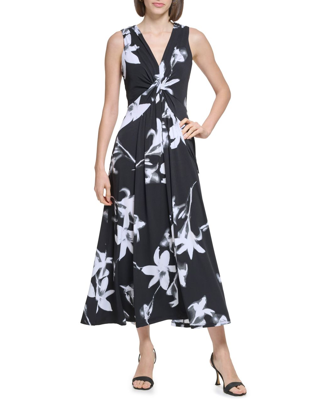 anna-kaci Ditsy Floral Print Knot Midi Dress in White