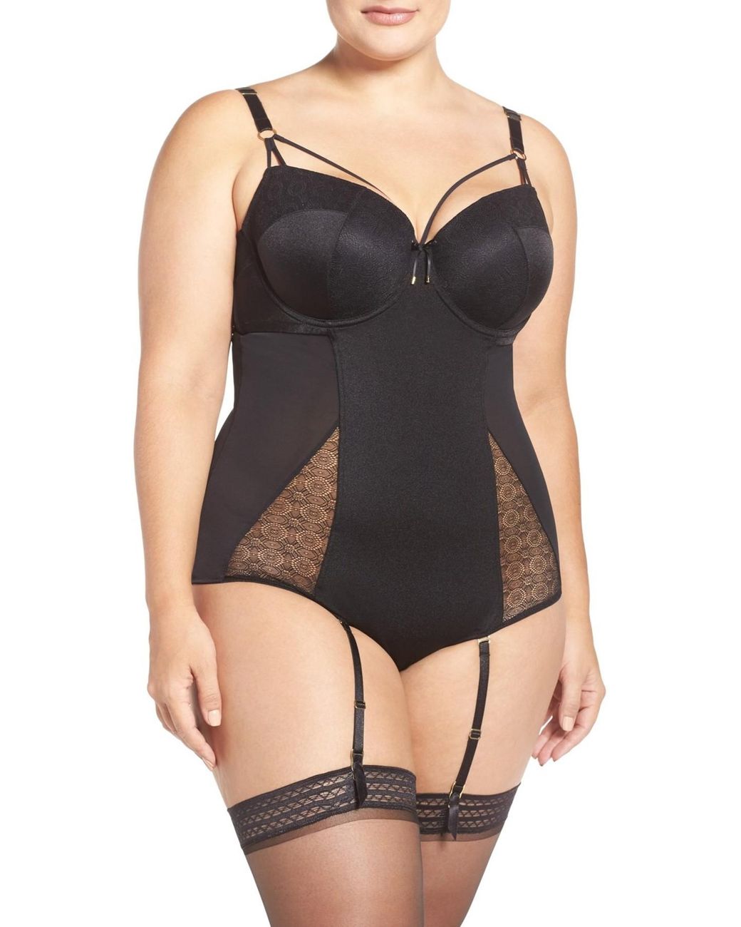 Ashley Graham Underwire Garter Bodysuit (plus Size) in Black | Lyst