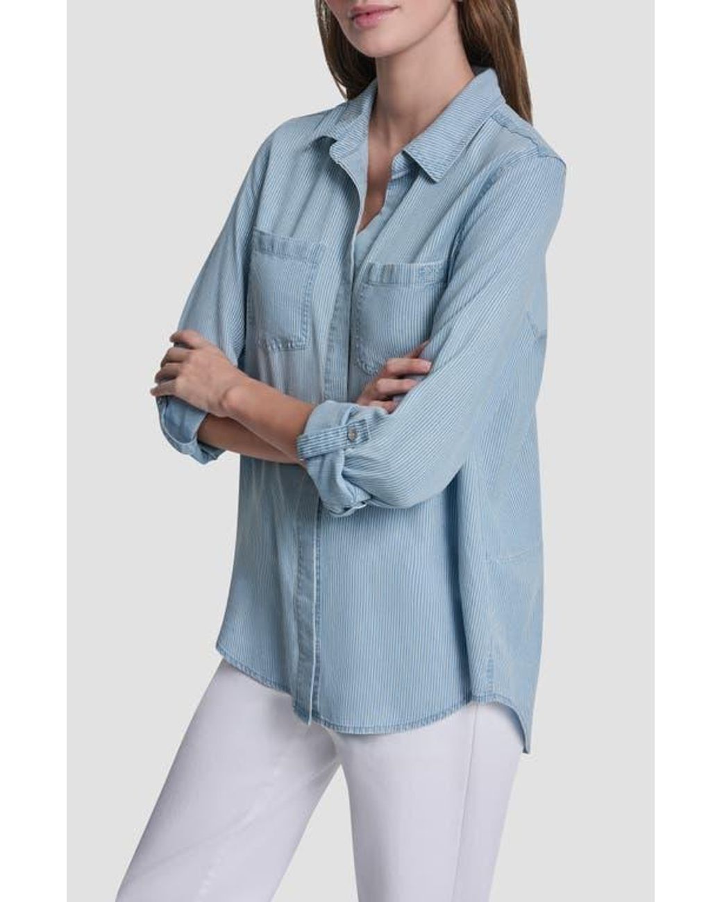 DKNY Blue Chambray Button Front Top