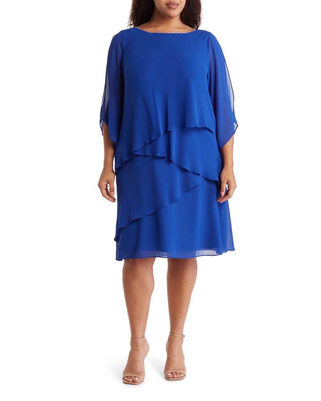 Marina Chiffon Tiered Cutaway Dress in Blue | Lyst