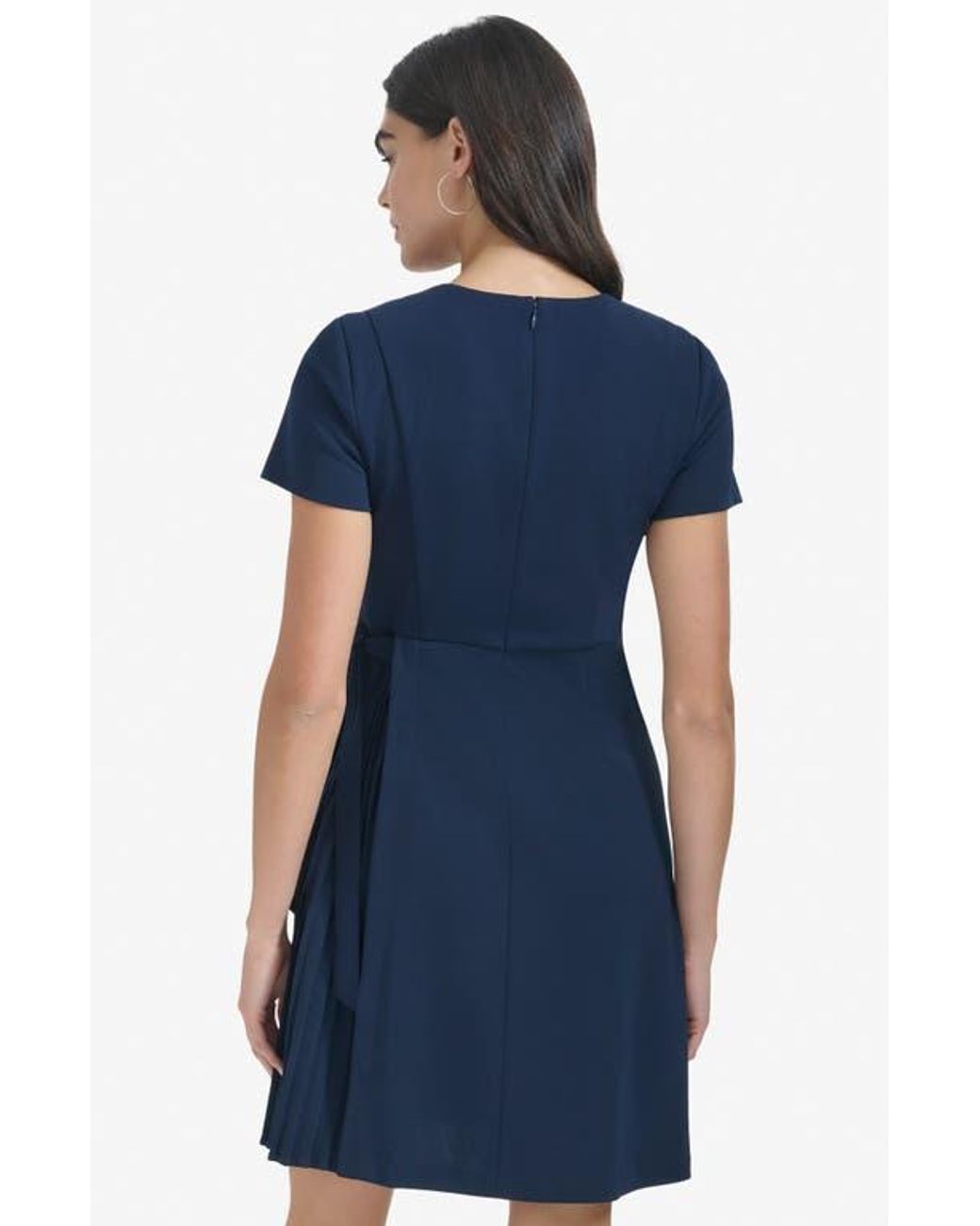 Calvin Klein Side Tie Pleated A-Line Dress in Blue | Lyst