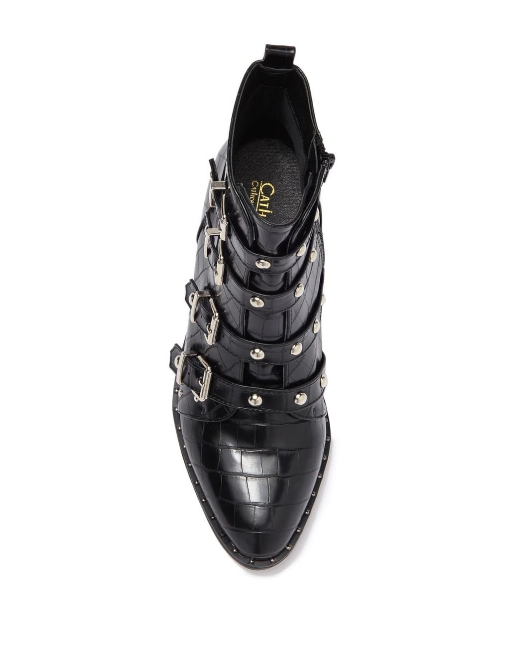 Catherine Malandrino Croc Embossed Studded Boot in Black Lyst