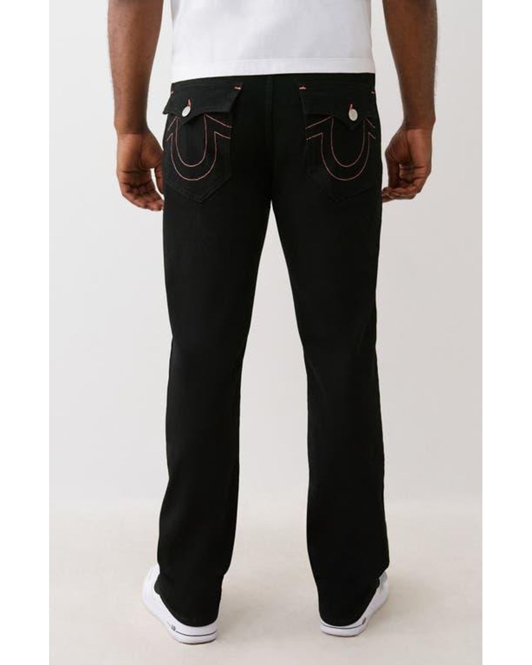 True Religion Black Ricky Flap Pocket Straight Leg Jeans for men