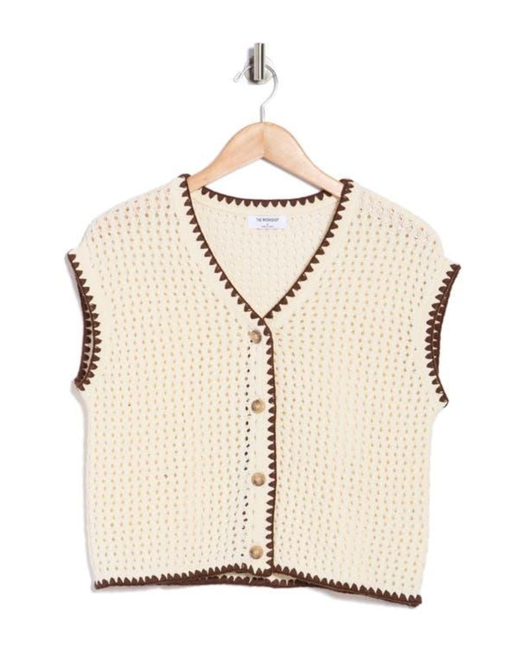 Blu Pepper Natural Contrast Trim Button Front Knit Top
