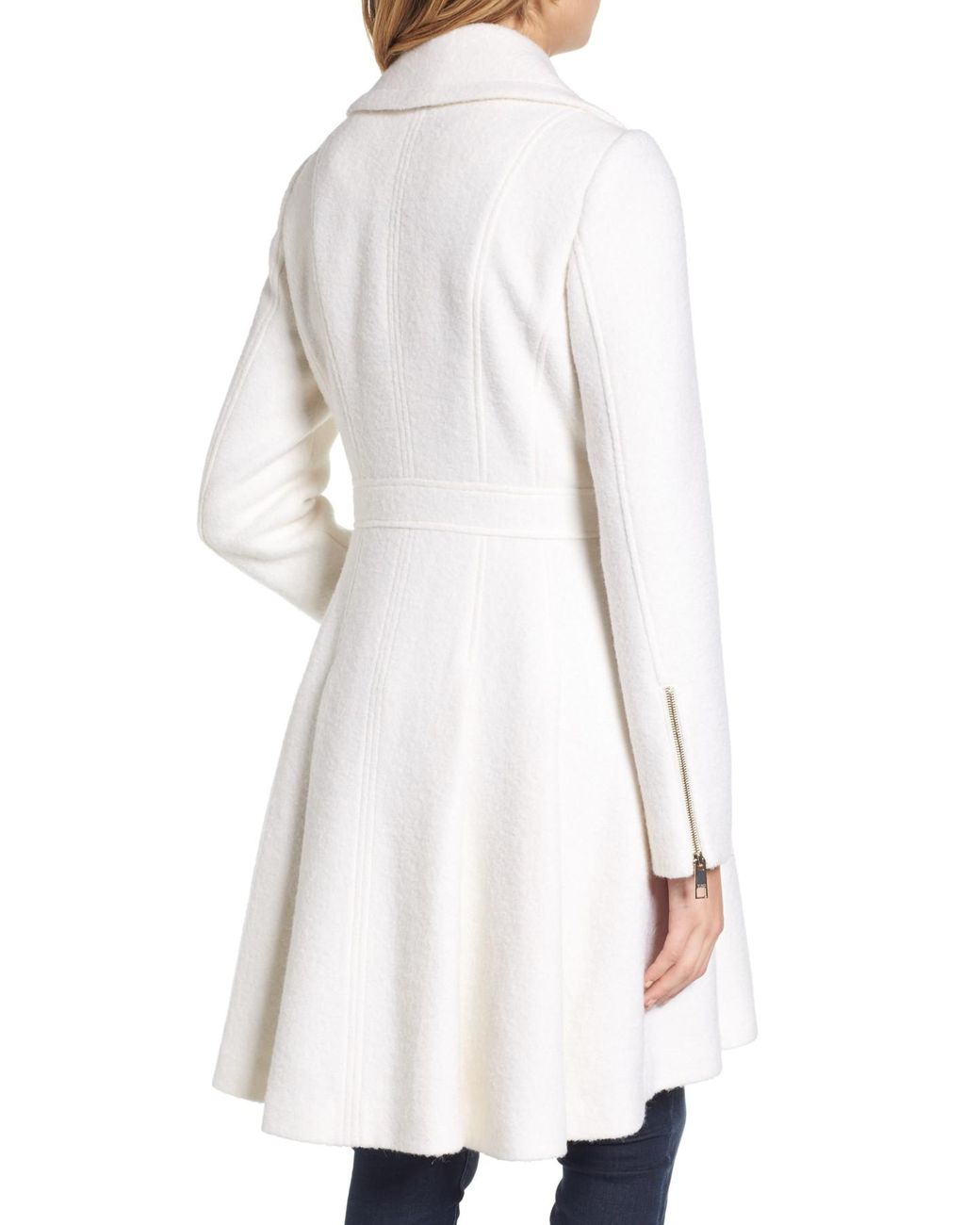 Guess Double Breasted Wool Blend Coat in White | Lyst