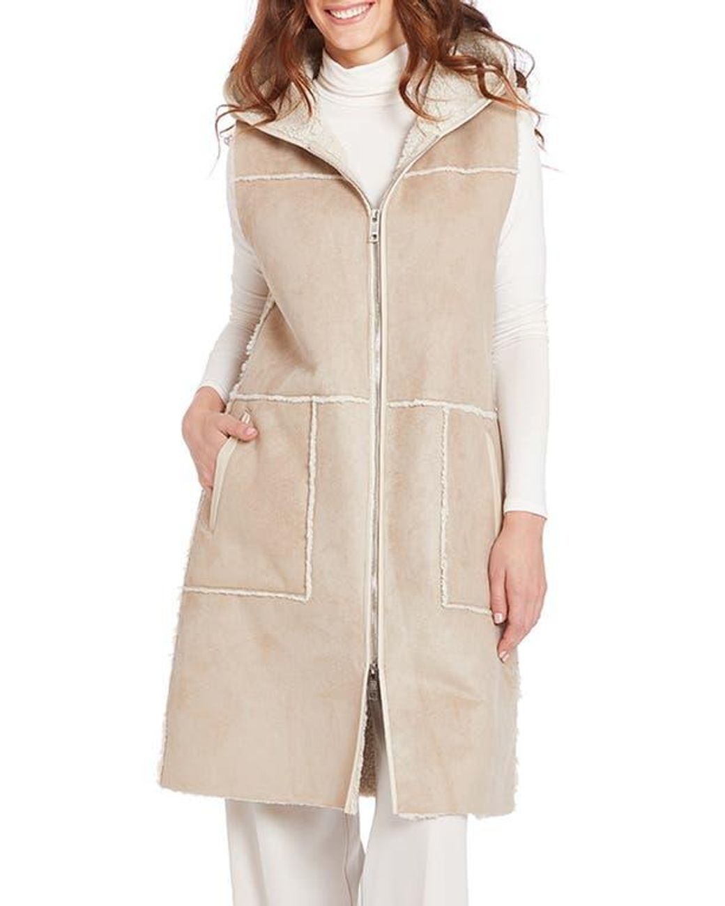 Frye Faux Shearling Trimmed Vest in Natural Lyst